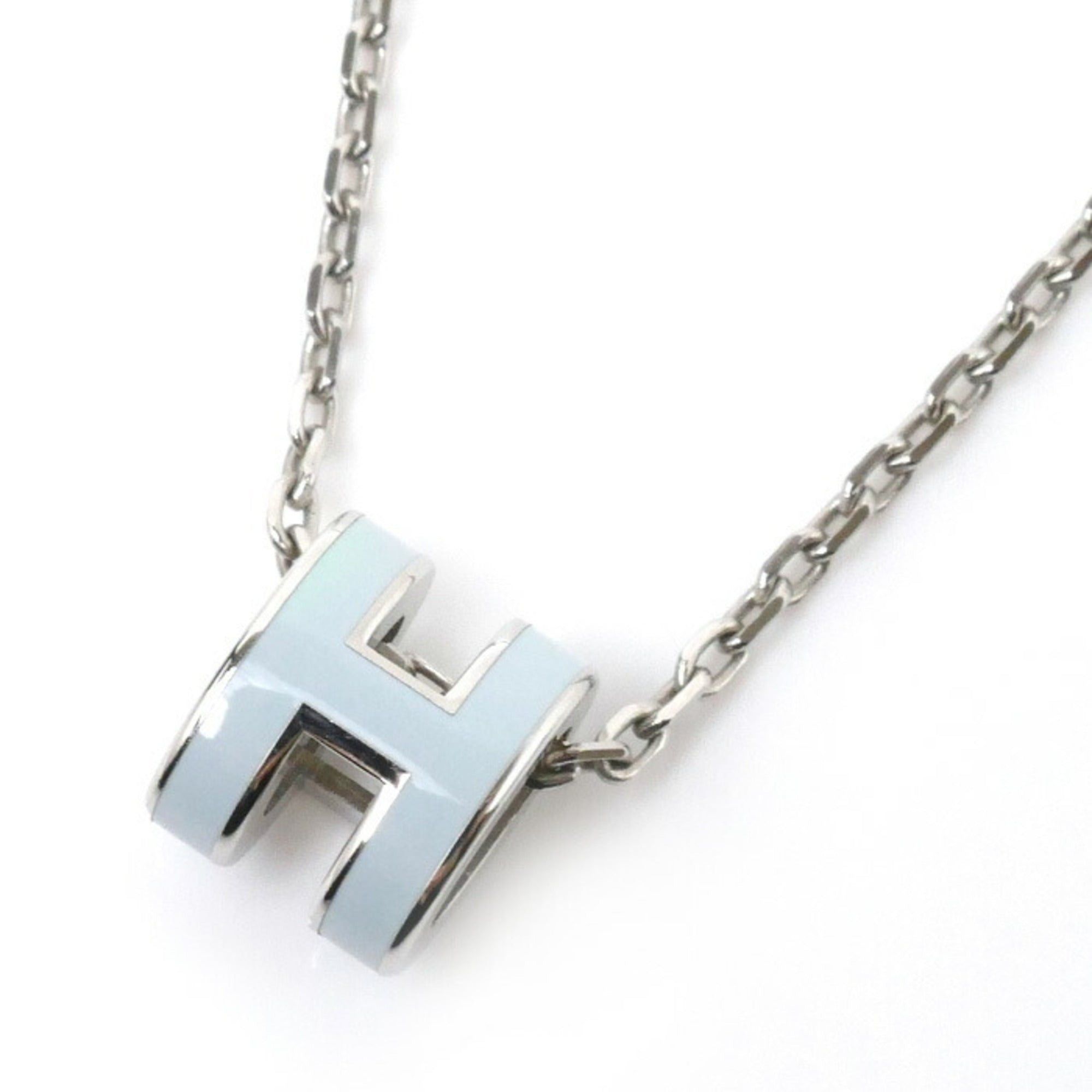 image of Hermes Lacquer Palladium Plated Pop Ash Necklace 3.0G 40Cm Women's in Black