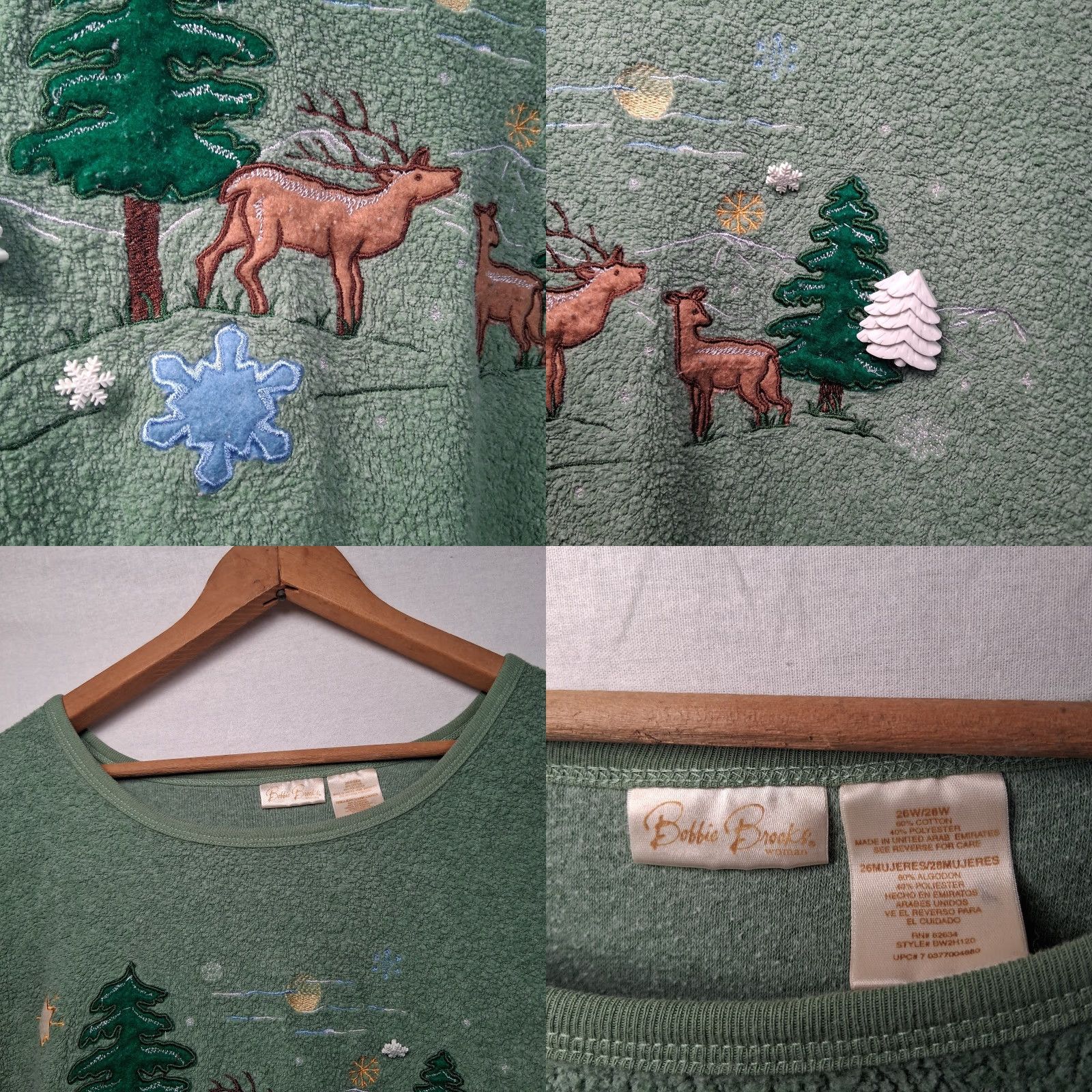 Vintage VINTAGE Bobbie Brooks Fleece Shirt Women Plus 26/28 Green Deer Snow Embroidered Christmas Winter Cozy Size 4XL / US 24-26 - 8 Thumbnail