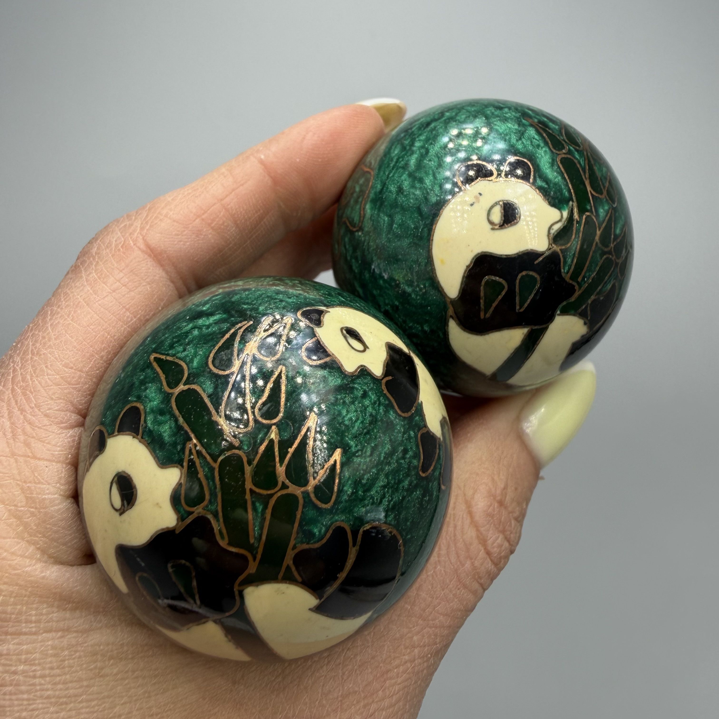 Vintage Vintage Chinese Baoding Balls Panda Bamboo Enamel Steel Set Size ONE SIZE - 6 Thumbnail