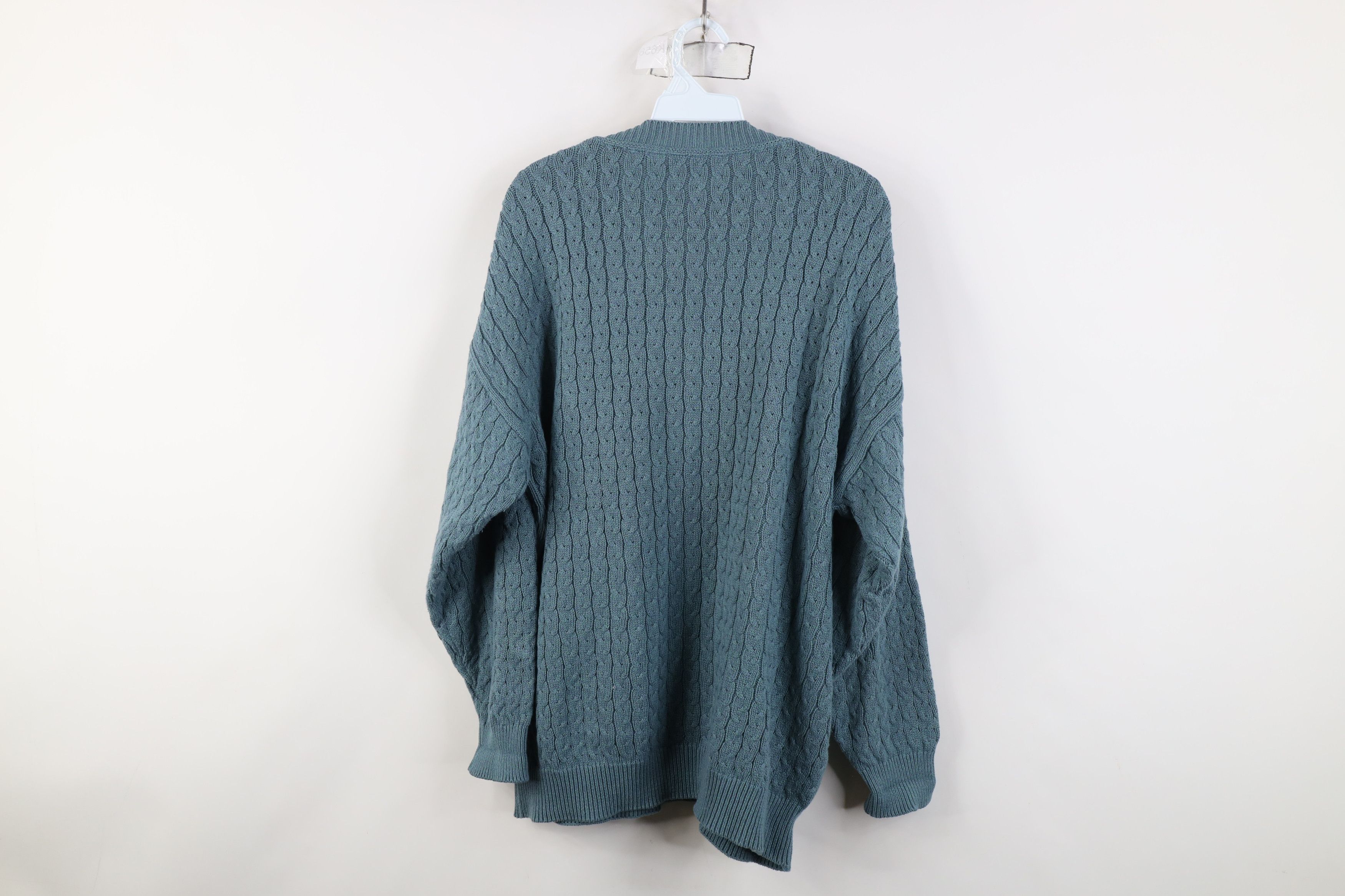 Vintage Vintage 90s Streetwear Cable Knit V-Neck Sweater Blue USA Size US XL / EU 56 / 4 - 9 Thumbnail