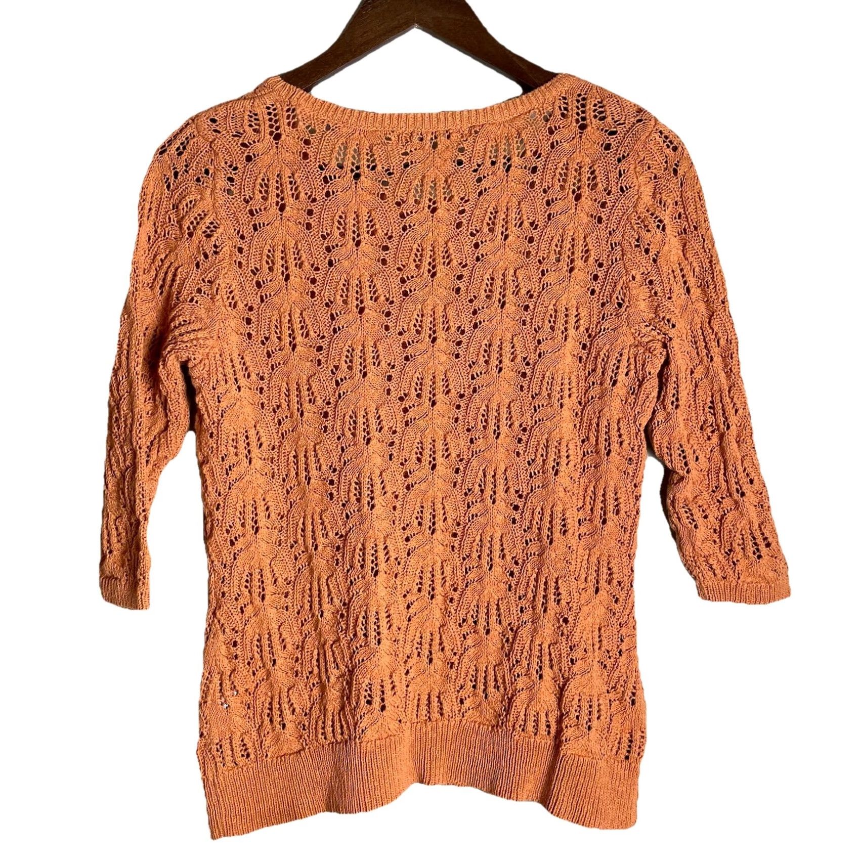 J. Jill J.Jill Sweater Pullover Knit 3/4 Sleeve Open-Knit Lightweight Orange Size S XS Women's Crochet Pullover - 90% Cotton/20% Nylon Size S / US 4 / IT 40 - 5 Thumbnail
