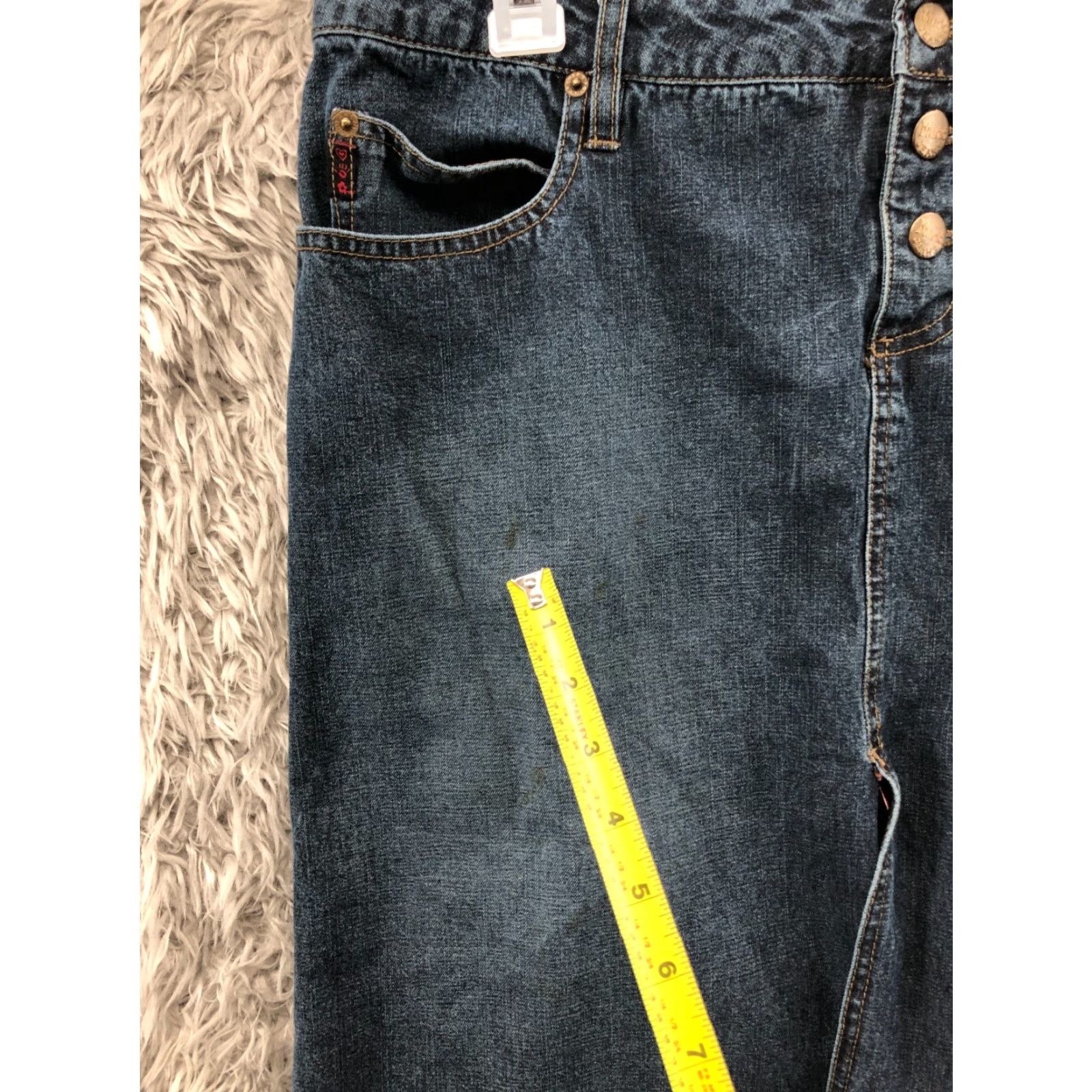 Denime Mudd Denim Skirt Juniors Size 13 Knee Length Dark Wash Blue Denim ZIP Button Slit Casual Women/Mini/SKIRT Size 34" / US 12 / IT 48 - 4 Thumbnail