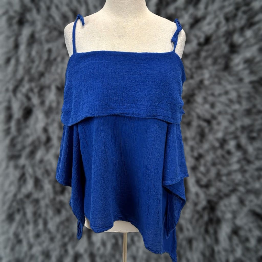 Vintage Oh My Gauze! Cotton Blouse Blue L Cold Shoulder Casual Lightweight Boho Womens Size L / US 10 / IT 46 - 1 Thumbnail