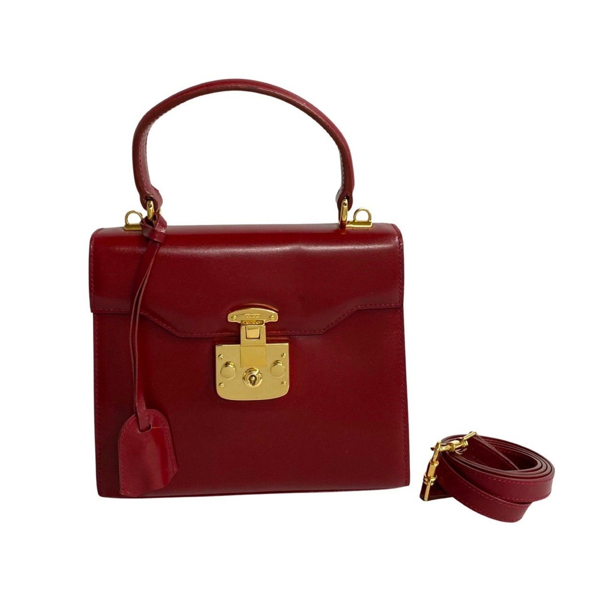 image of Gucci Old Ladylock Calf Leather 2Way Handbag Shoulder Bag 52124 in Red, Women's
