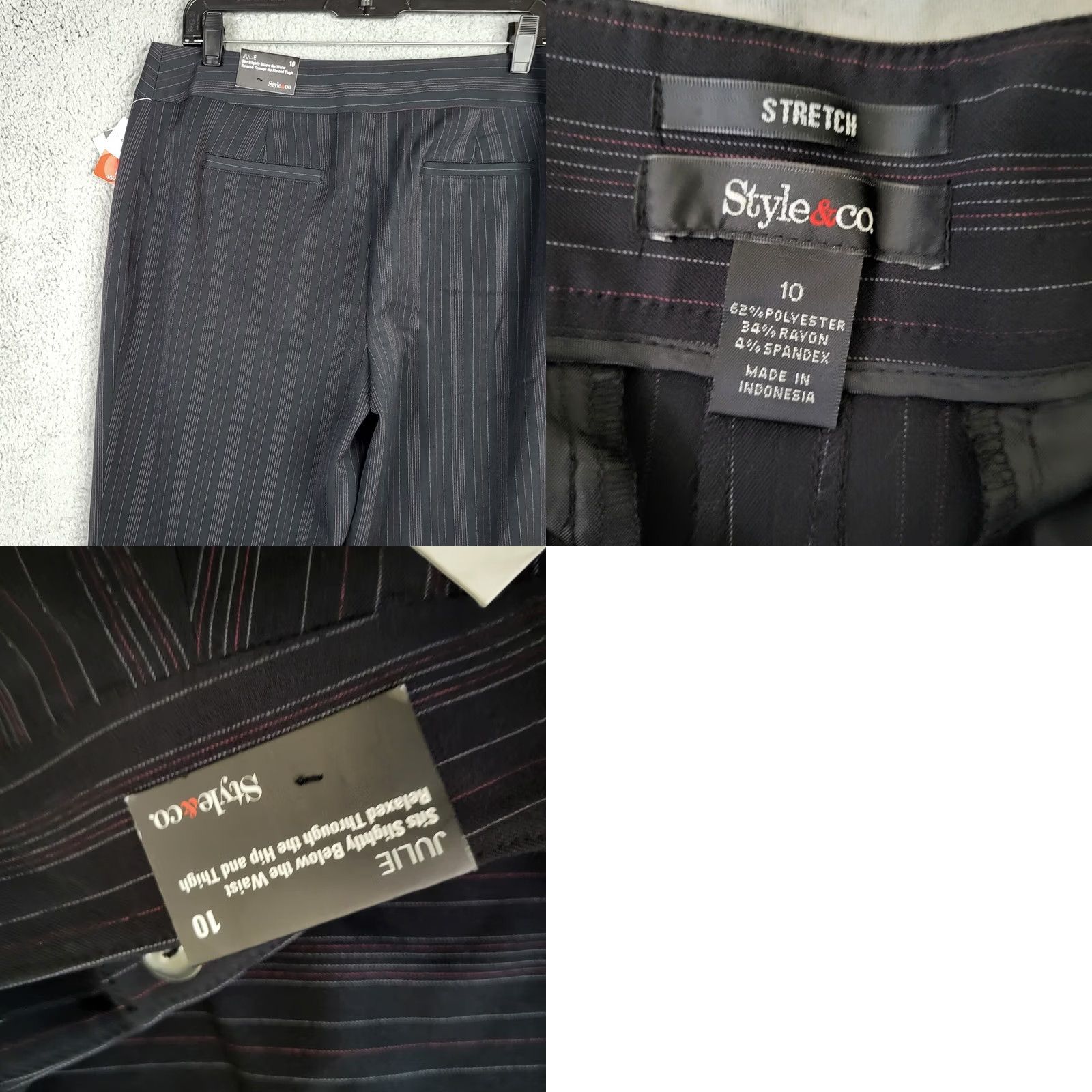 Vintage STYLE & Co. Dress Pants Striped Black White Stretch Straight Leg Size 10 Womens Pants Size 32" / US 10 / IT 46 - 8 Thumbnail
