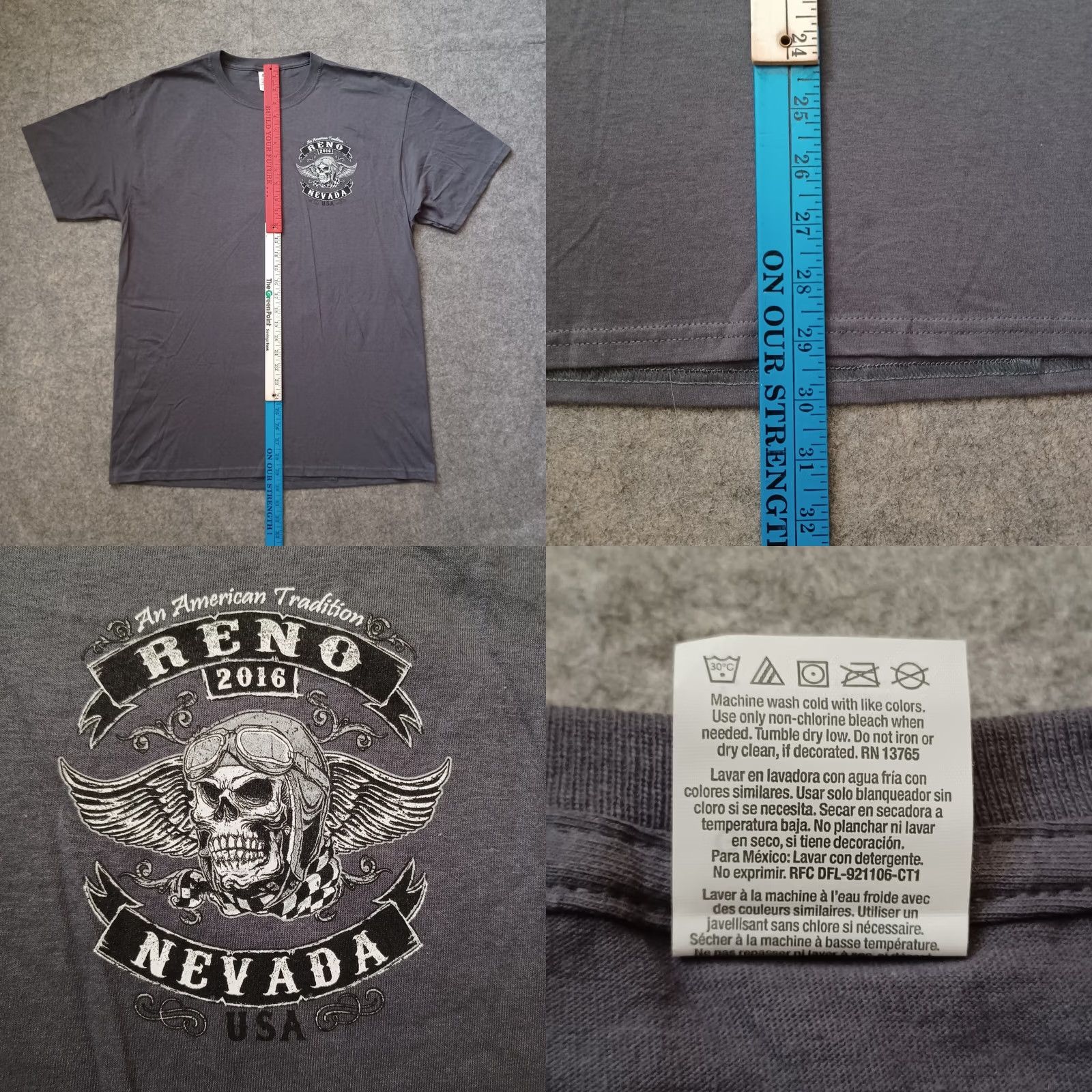Fruit Of The Loom Reno Nevada Shirt Men L Gray Double Side Graphic Skull Wings Logo 2016 Fruit of the Loom T-Shirt Size US L / EU 52-54 / 3 - 8 Thumbnail