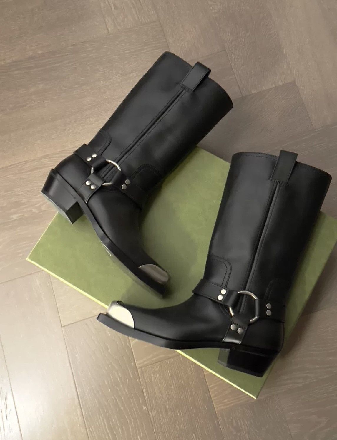 Gucci Gucci 23SS Metal Square Toe Harness Detail Leather Boots