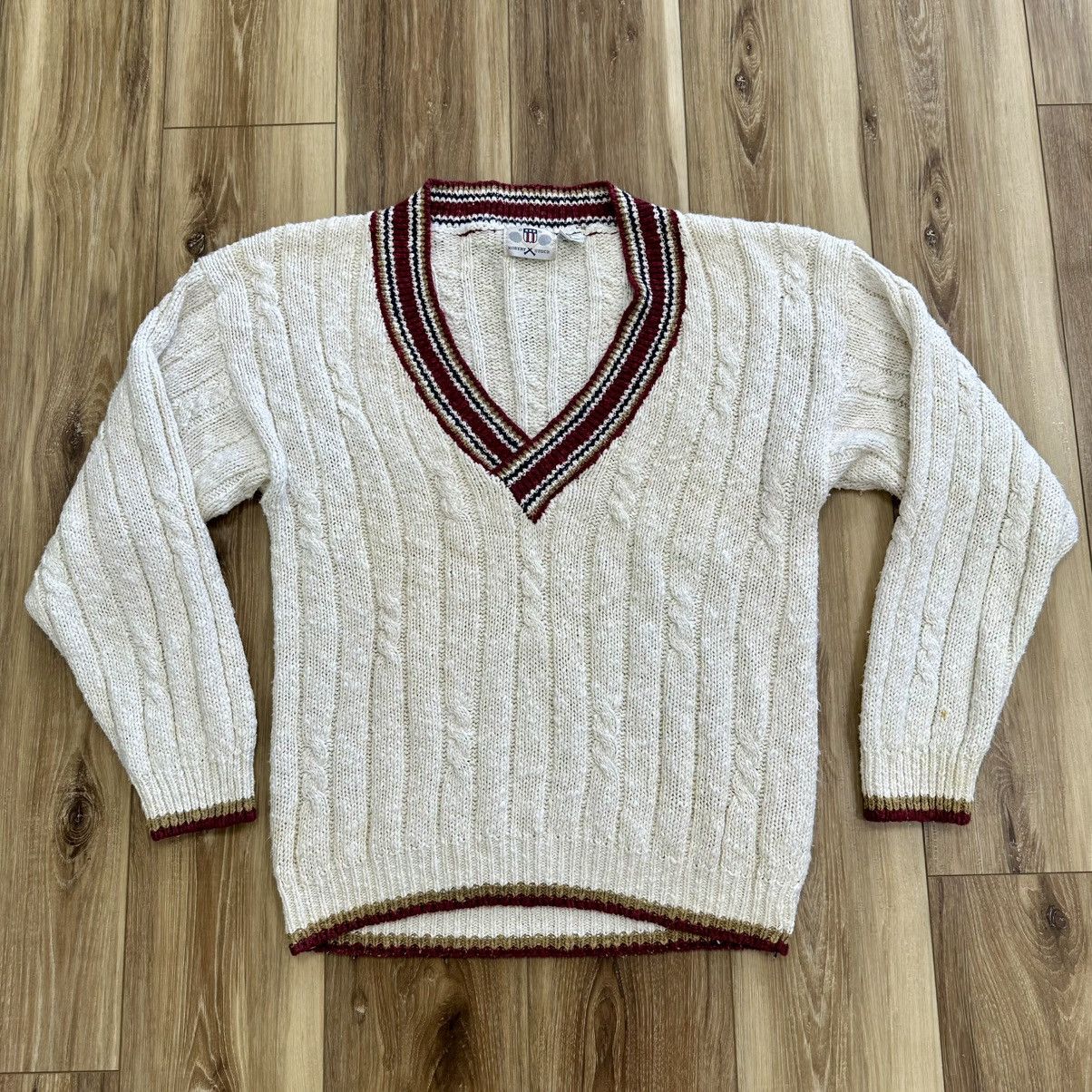 Vintage Vintage Robert Stock Linen Cotton Cable Knit Tennis Sweater Size US XL / EU 56 / 4 - 1 Thumbnail