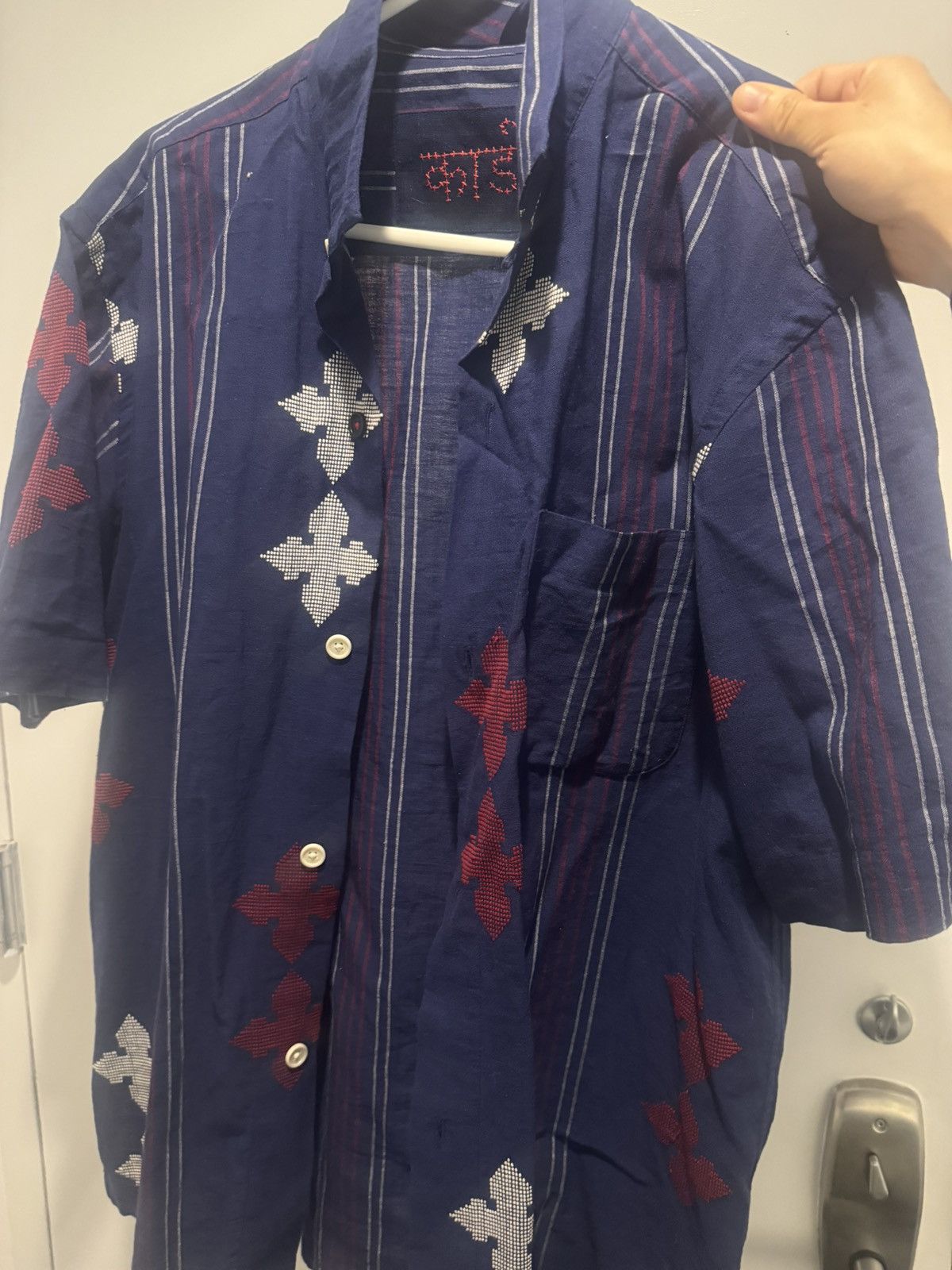 Kardo Kardo Convertible-Collar Embroidered Striped Cotton Shirt Size US L / EU 52-54 / 3 - 3 Thumbnail