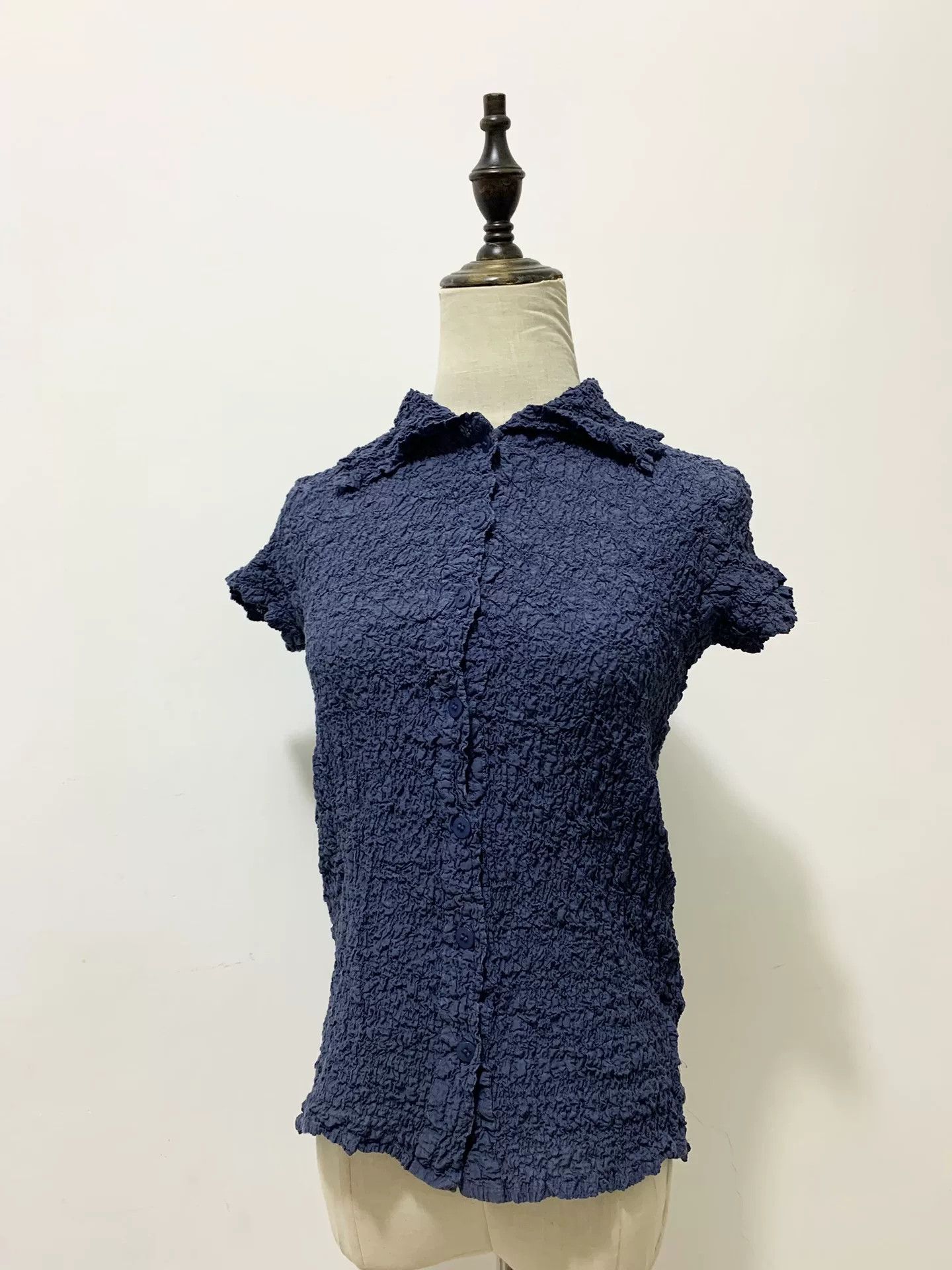 Issey Miyake Crinkled Short Sleeve Top