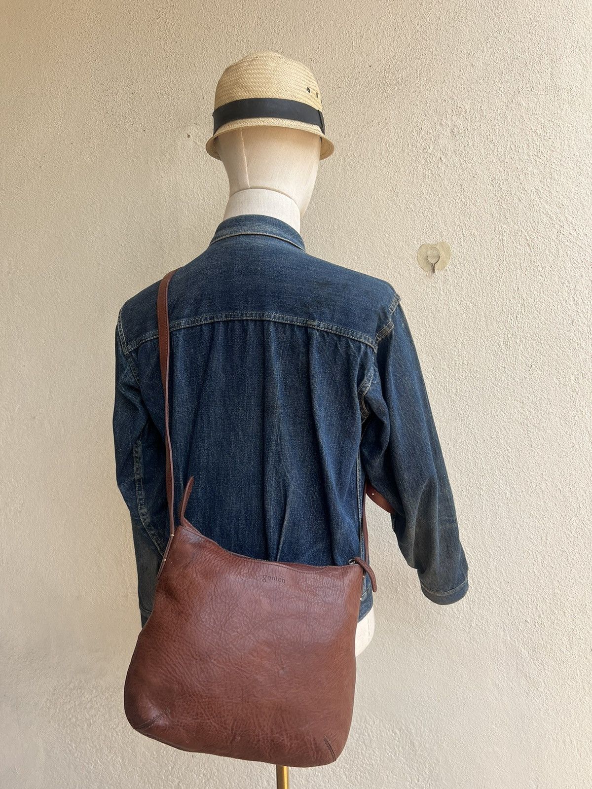 Leather Genten Japan Patina Brown Solid Leather Bag Sling Size ONE SIZE - 3 Thumbnail