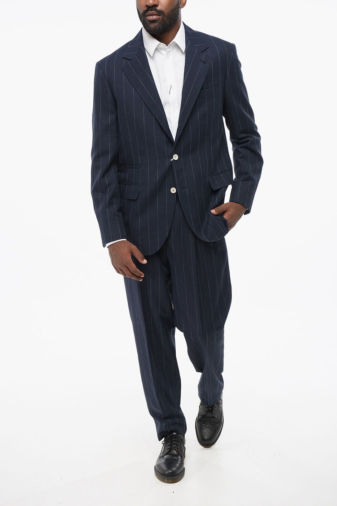 Brunello Cucinelli og1mm0725 Pinstriped Cotton Blend Blazer in Blue Size US M / EU 48-50 / 2 - 4 Thumbnail