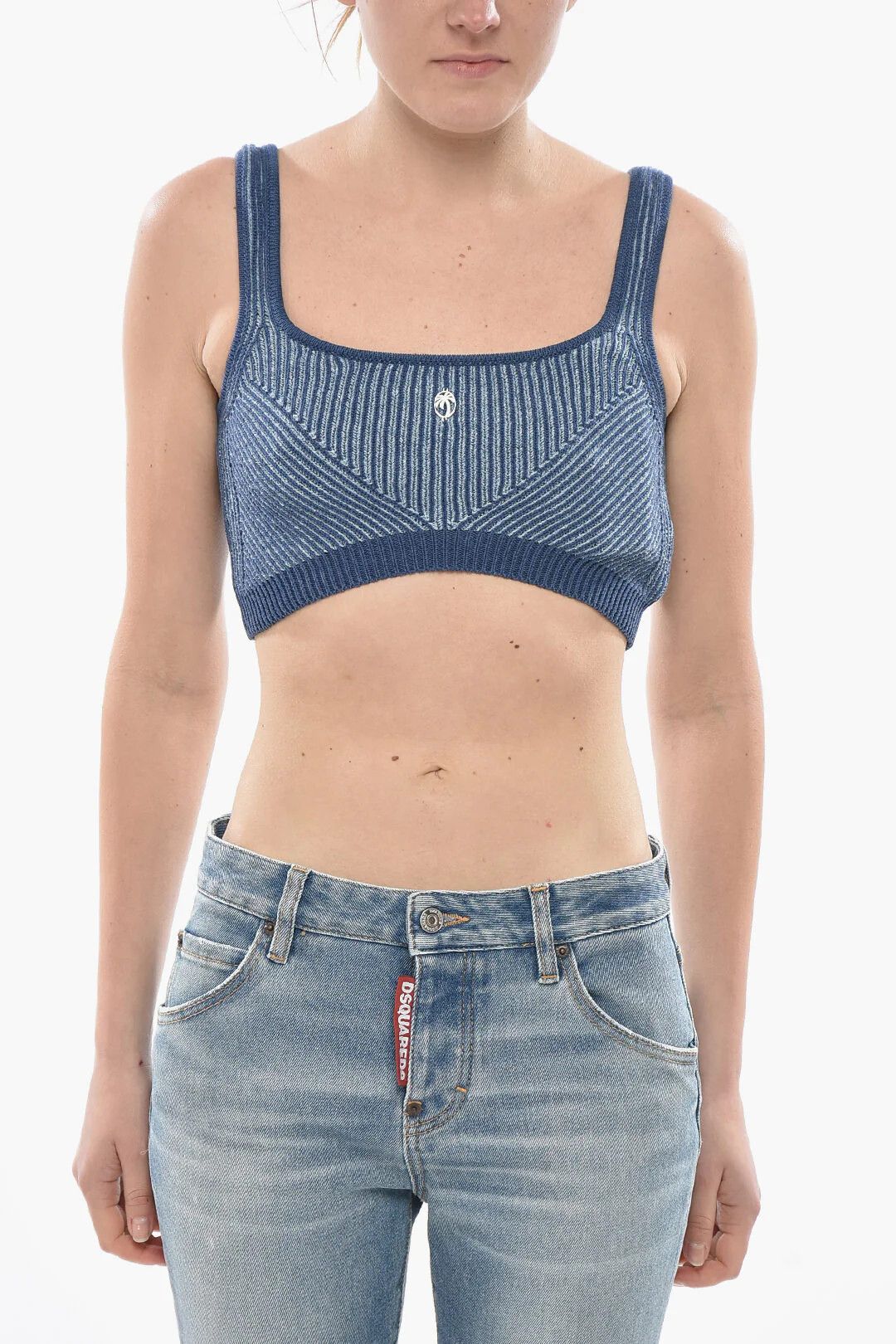 Palm Angels og1mm0326 Ribbed Knit Crop Top in Blue Size M / US 6-8 / IT 42-44 - 1 Thumbnail