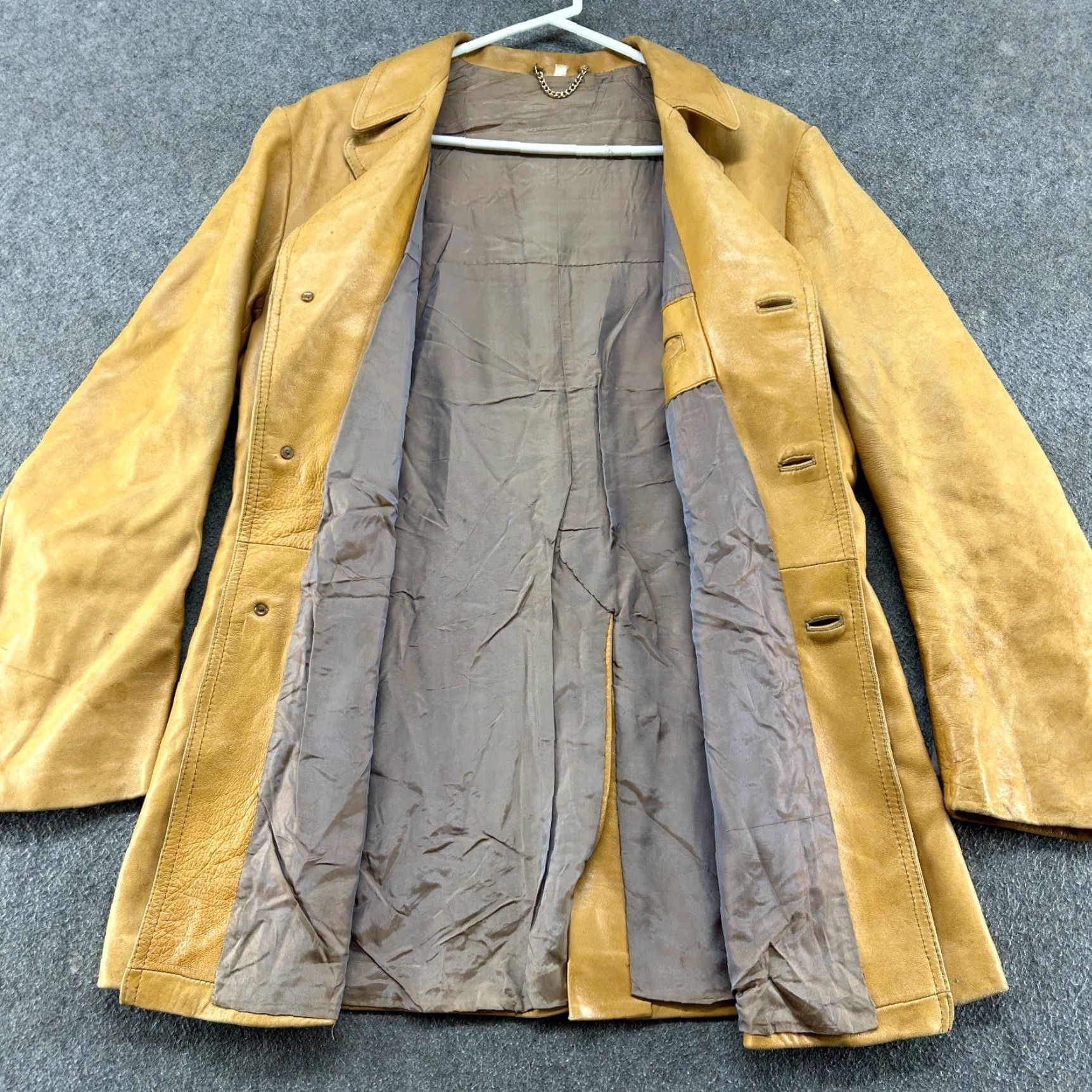 Vintage VINTAGE Leather Coat Mens 42 Brown Blazer Genuine Overcoat 70s 80s Jacket Coat Blazer Leather Single-Breasted Three-Button Notch Lapel Vintage Mens Size 42R - 5 Thumbnail