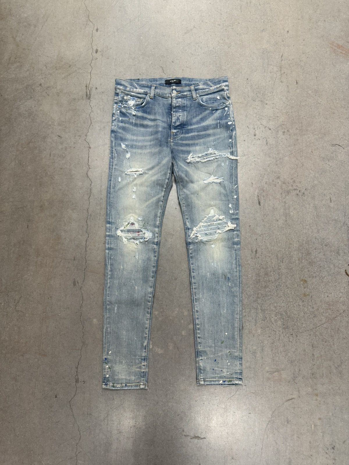 Amiri MX1 DENIM PATCH PAINT SPLATTER SKINNY JEANS Size US 34 / EU 50 - 1 Thumbnail