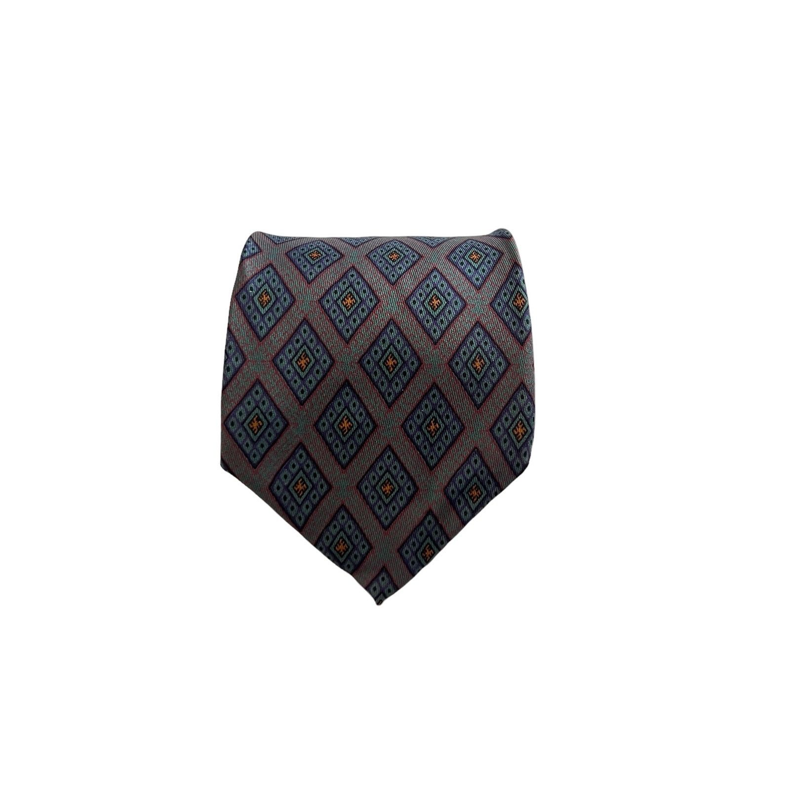 Robert Talbott Robert Talbott Gray Burgundy Blue Yellow Geometric Silk Tie Size ONE SIZE - 1 Thumbnail
