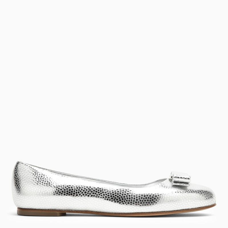 image of Salvatore Ferragamo Ferragamo Silver Leather Ballerina Shoes in Metal, Women's (Size 6)
