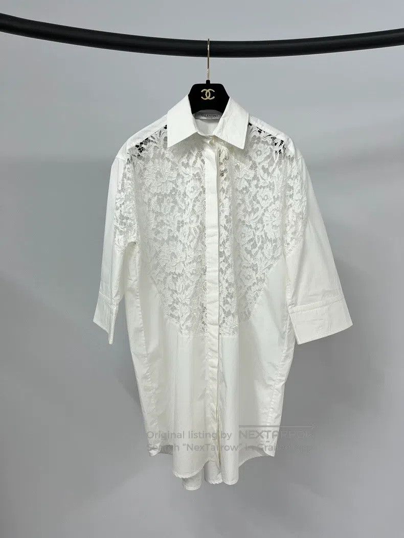 Valentino Valentino White classic lace panelled shirt Size M / US 6-8 / IT 42-44 - 1 Thumbnail
