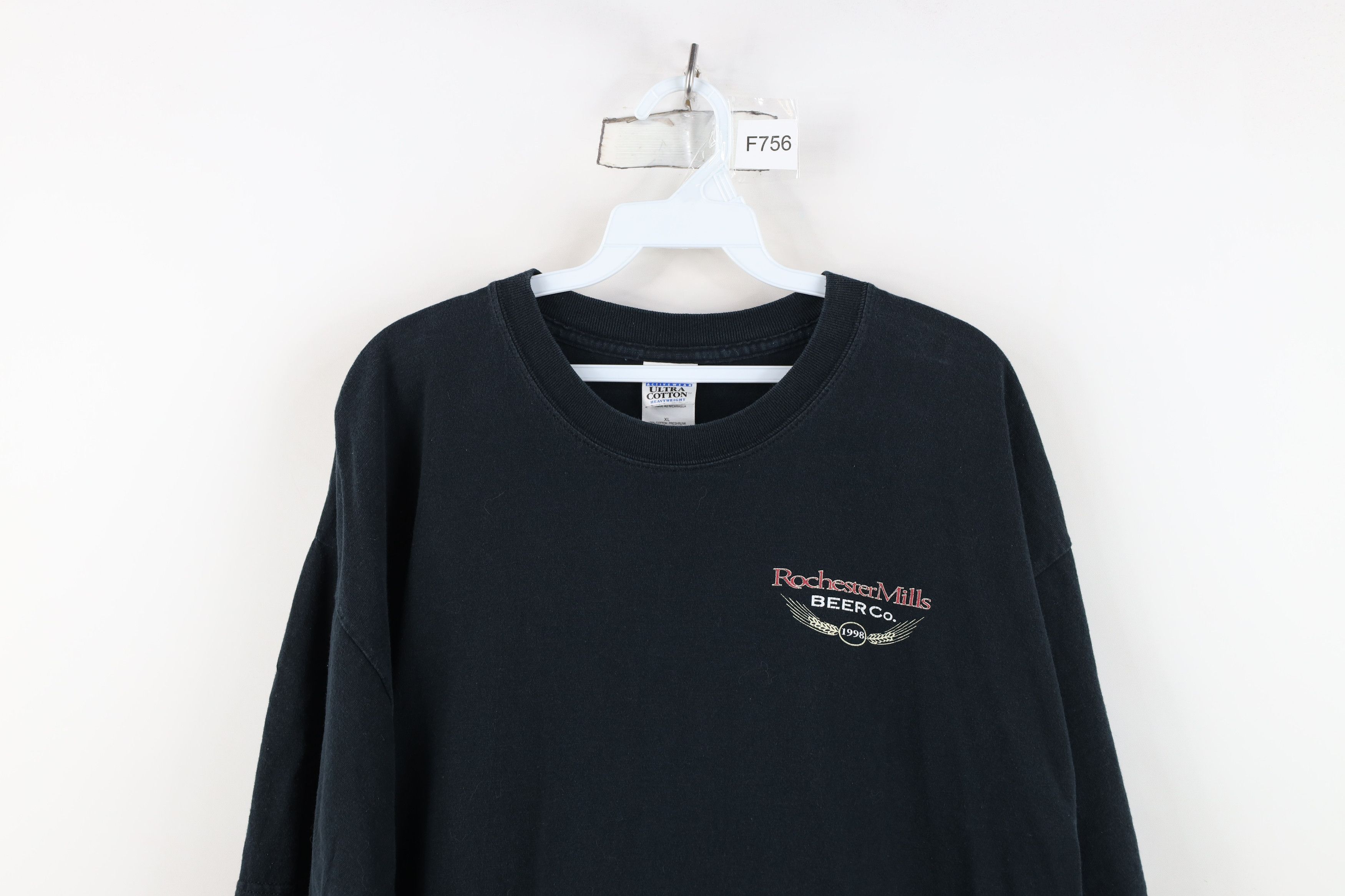 Vintage Vintage 90s Spell Out Rochester Mills Beer Co T-Shirt Black Size US XL / EU 56 / 4 - 2 Thumbnail