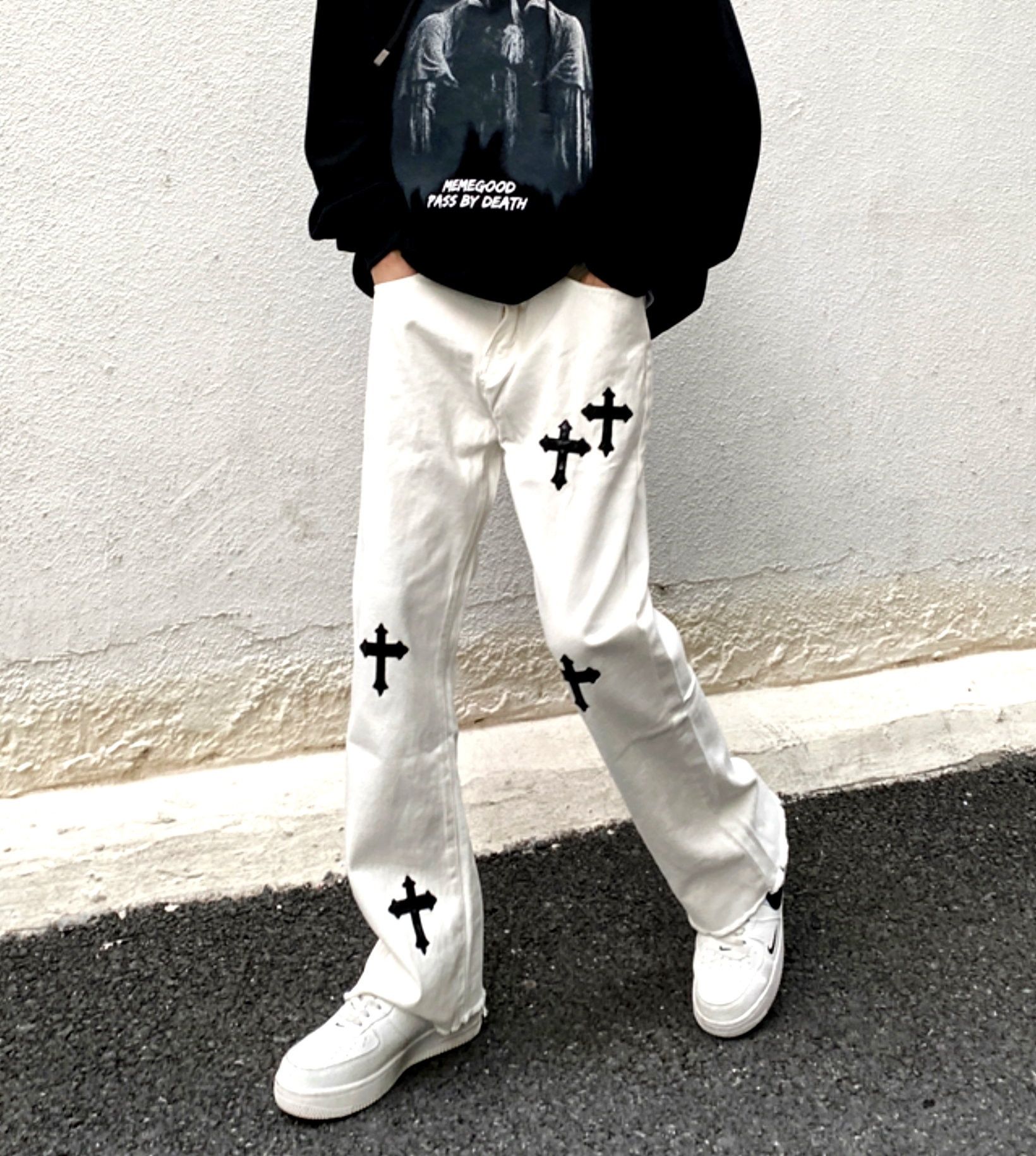 Designer × Japanese Brand × Vintage Vintage Hippie Gothic Cross Flared Jeans Glamour Rave Size US 30 / EU 46 - 1 Thumbnail