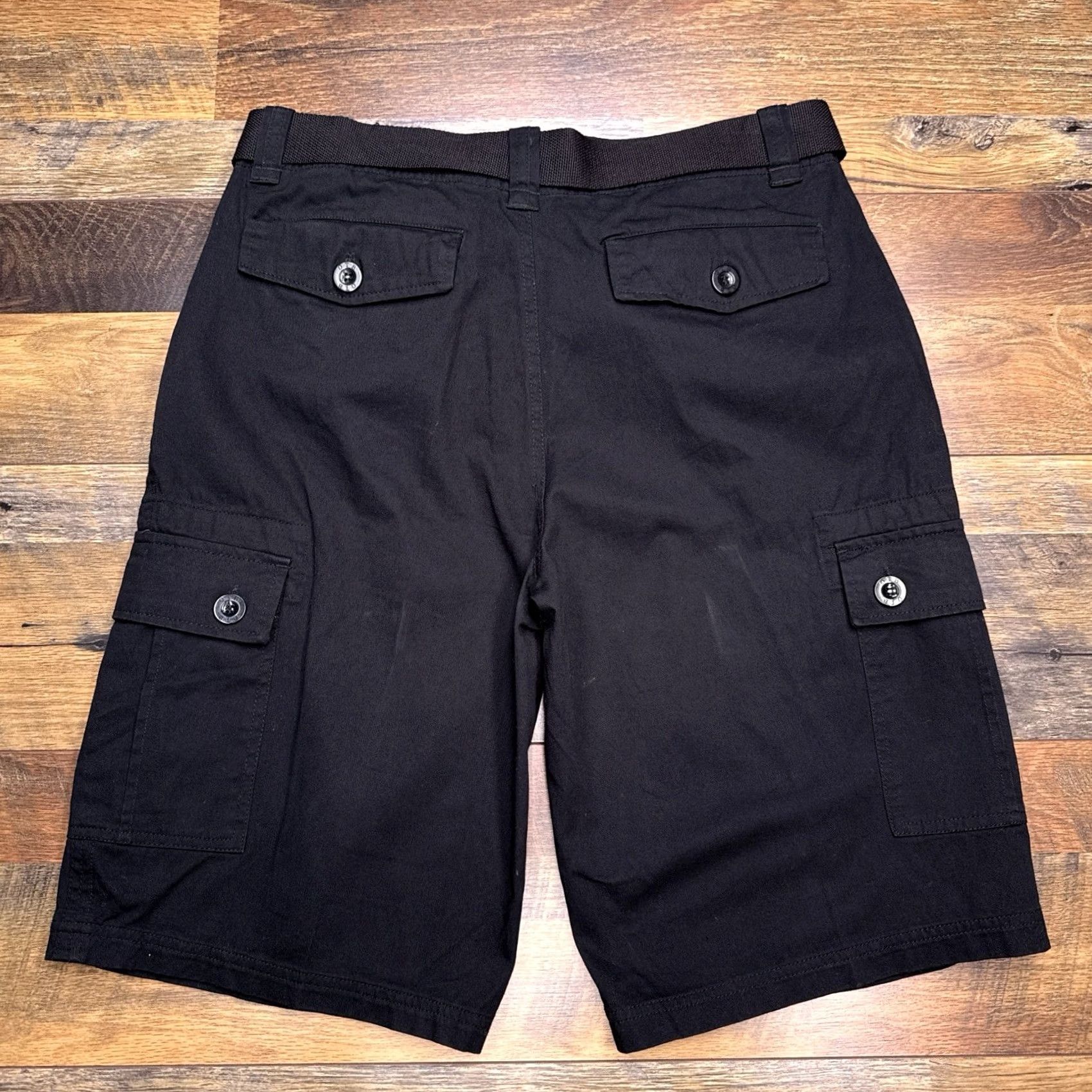 Vintage OTB One Tough Cargo Shorts Mens 32 Black Belted Pocket Zip Casual Twill Cotton Regular Fit Size US 32 / EU 48 - 2 Thumbnail