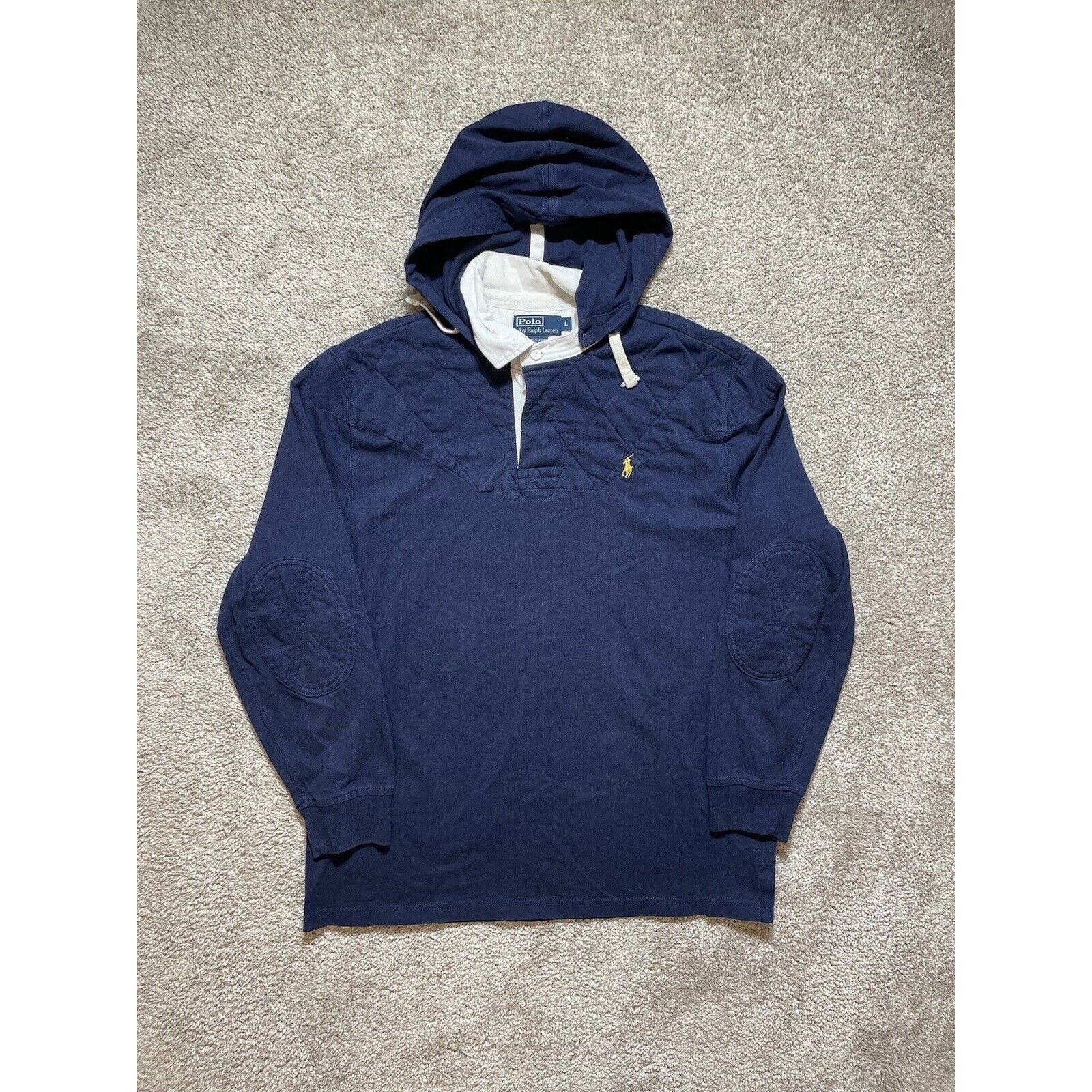 Vintage Padded Rugby Ralph Lauren Polo Shirt Hooded Blue L