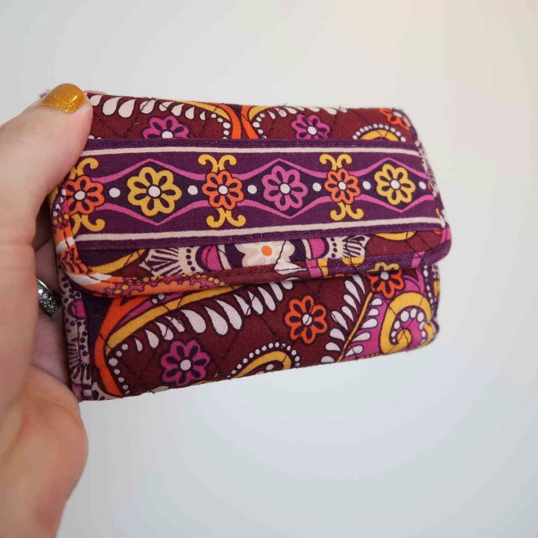 Vera Bradley Vera Bradley Wallet Purple Orange Floral Printed Flap Front Snap Card Holders Small 5.5 x 4 Women Purple Orange Floral Printed Fabric Wallet Size ONE SIZE - 4 Thumbnail