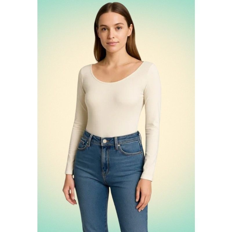 H&M Minimalist Cream Long Sleeve Stretch Bodysuit H&M Women’s XL Size XL / US 12-14 / IT 48-50 - 1 Thumbnail