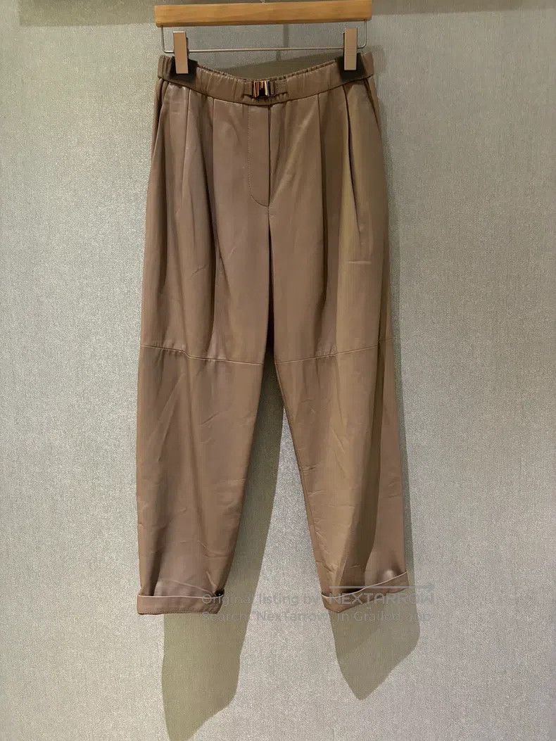 Brunello Cucinelli Brunello Cucinelli 2023 Autumn-Winter Beige Leather Pants Size 26" / US 2 / IT 38 - 1 Thumbnail