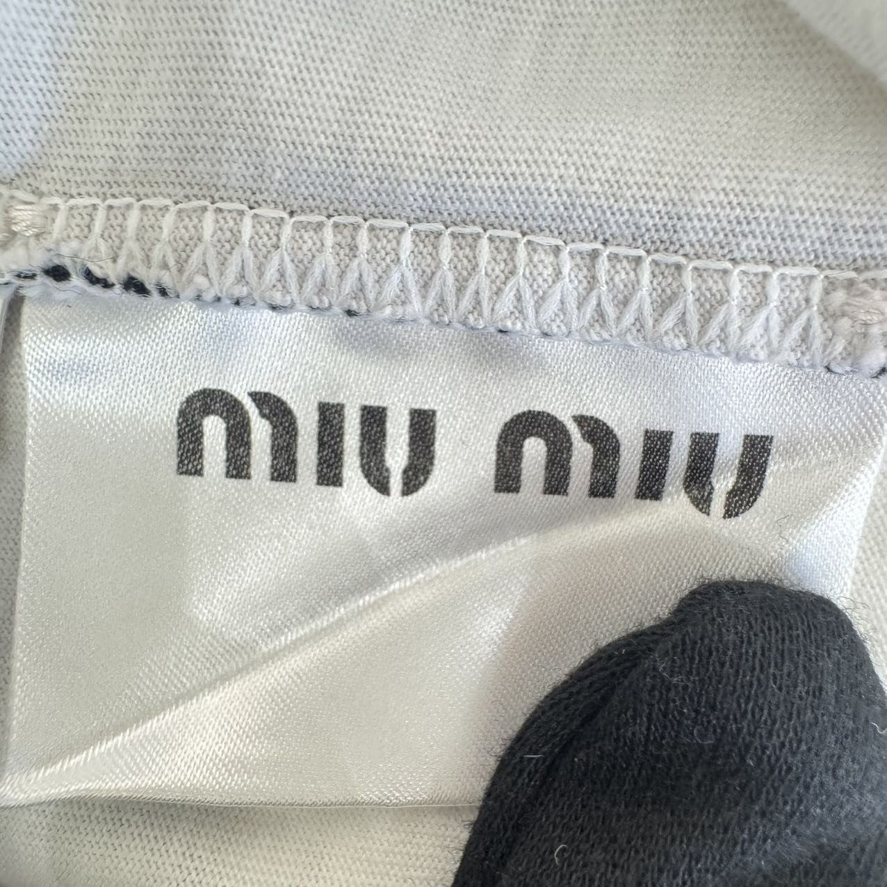 Miu Miu MiuMiu White Logo Printed Cotton Short Sleeve T-shirt K26WX Size M / US 6-8 / IT 42-44 - 8 Thumbnail