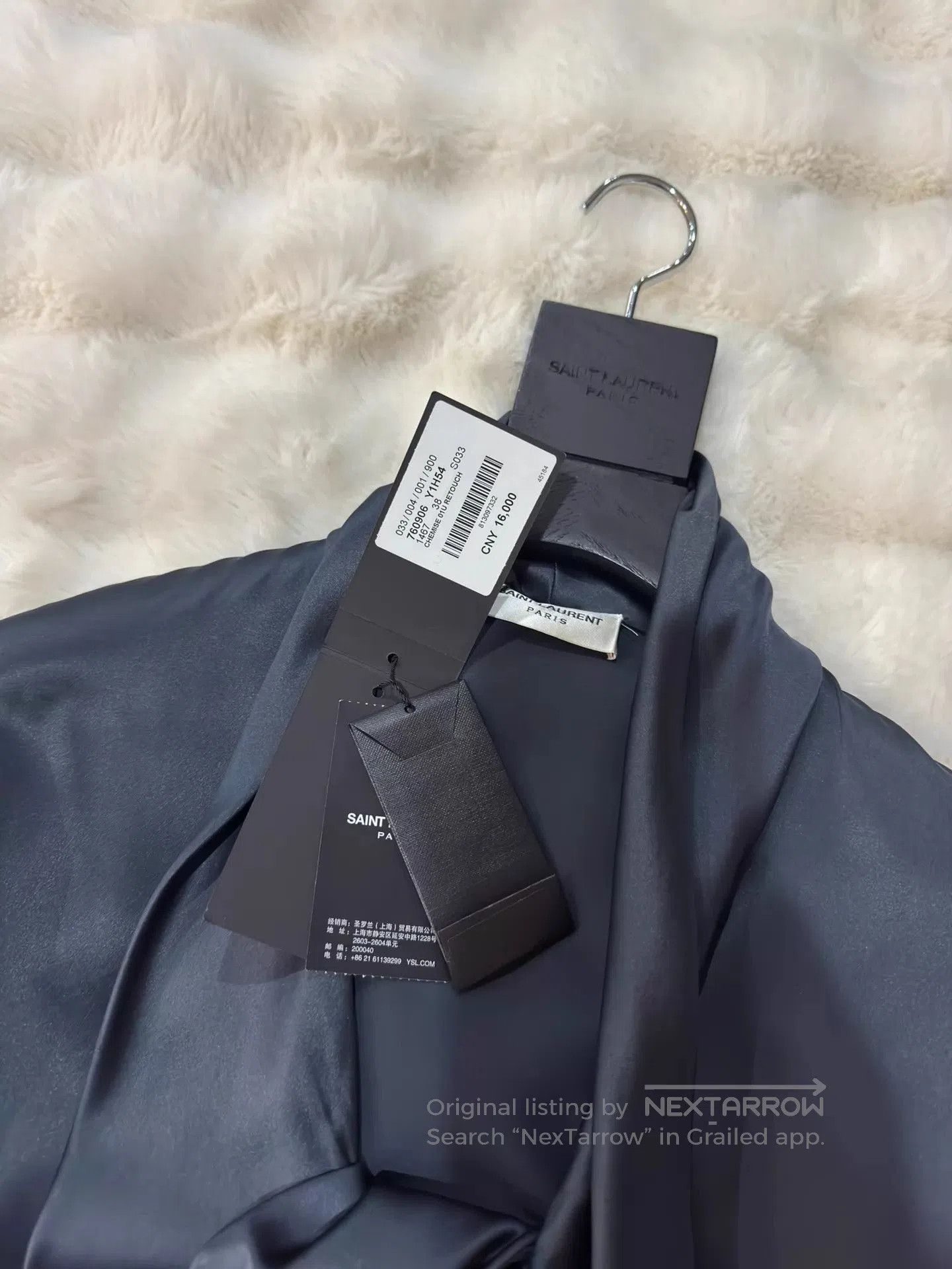 Saint Laurent Paris Blue Satin Bow-Front Long Sleeve Blouse. Size US S / EU 44-46 / 1 - 5 Thumbnail