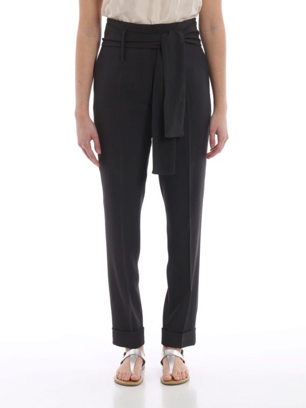 Designer × Fabiana Filippi Womens Belted High Waist Pants Trousers Dark Grey Size M Size 30" / US 8 / IT 44 - 3 Thumbnail