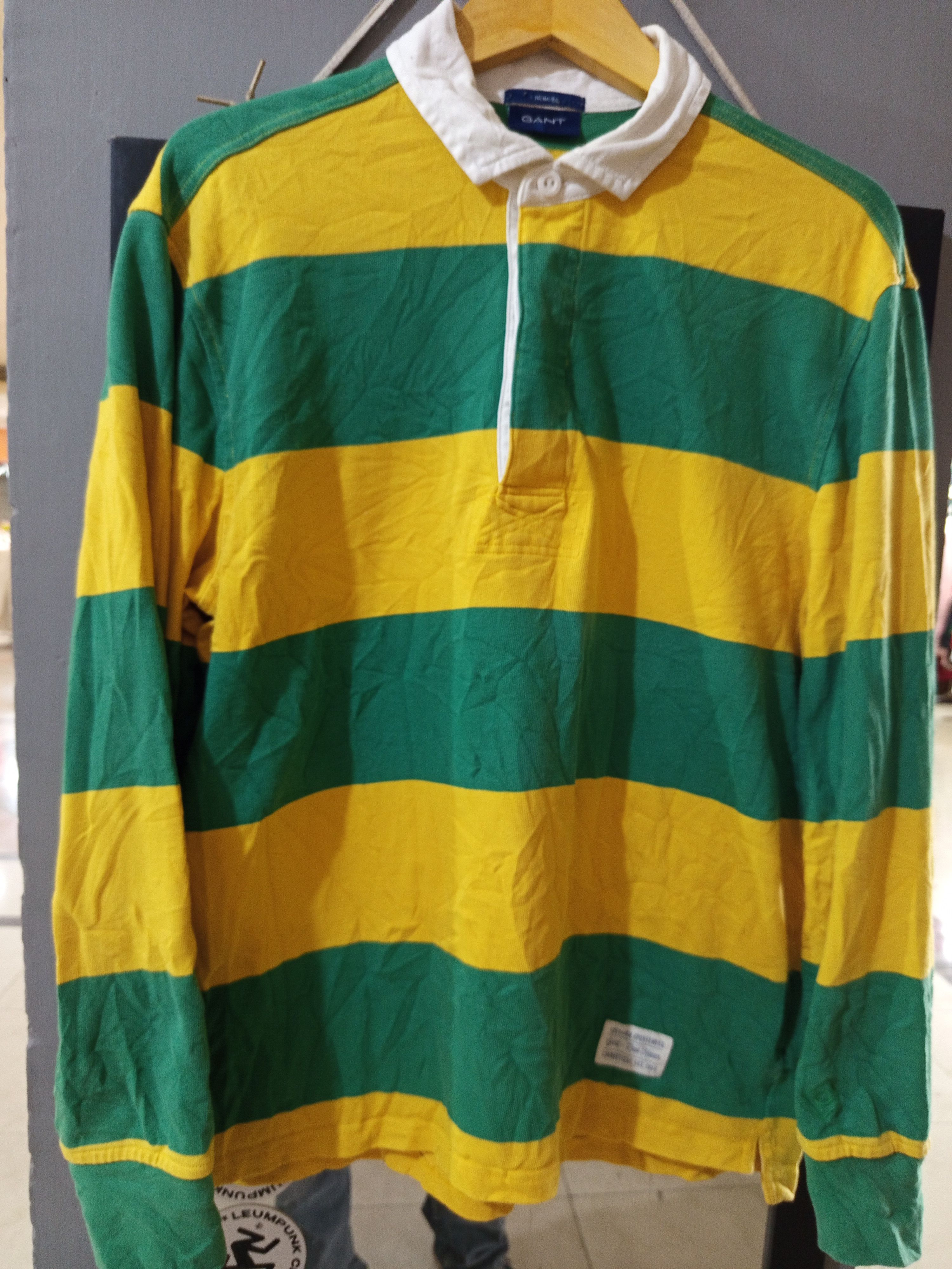 Gant 1990s GANT Hugger Rugby Shirt Green/Yellow Size US M / EU 48-50 / 2 - 4 Thumbnail