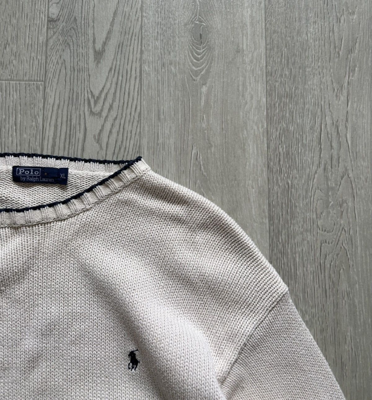 Polo Ralph Lauren × Vintage Vintage Polo Ralph Lauren Beige Sweater Logo Size US XL / EU 56 / 4 - 2 Thumbnail