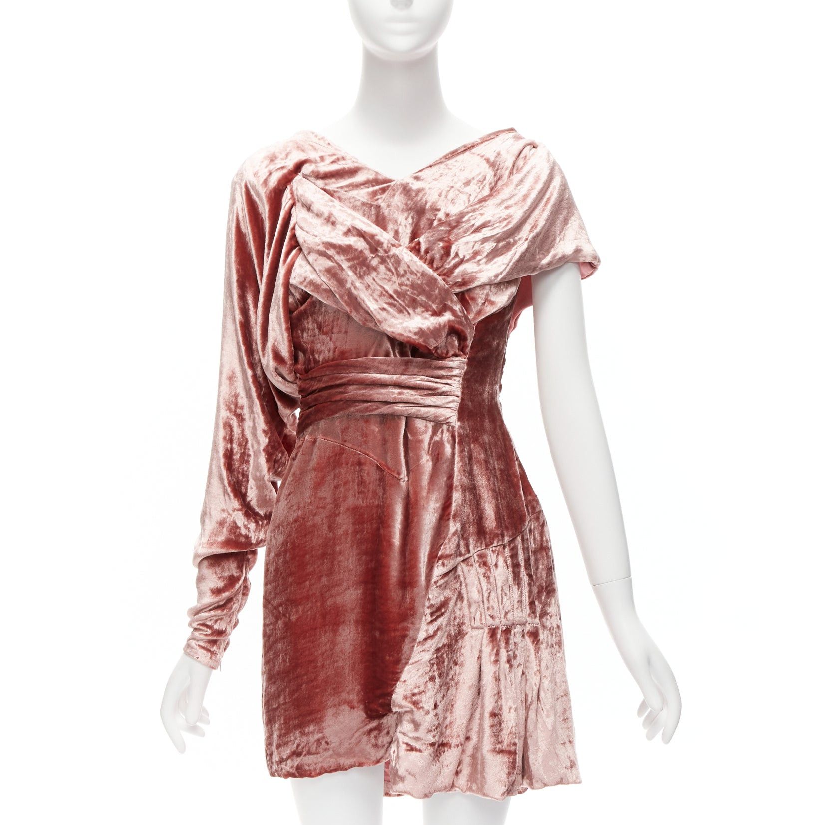 Other MICHAEL VAN DER HAM Runway pink velvet asymmetric wrap draped mini dress UK8 S Size S / US 4 / IT 40 - 1 Thumbnail