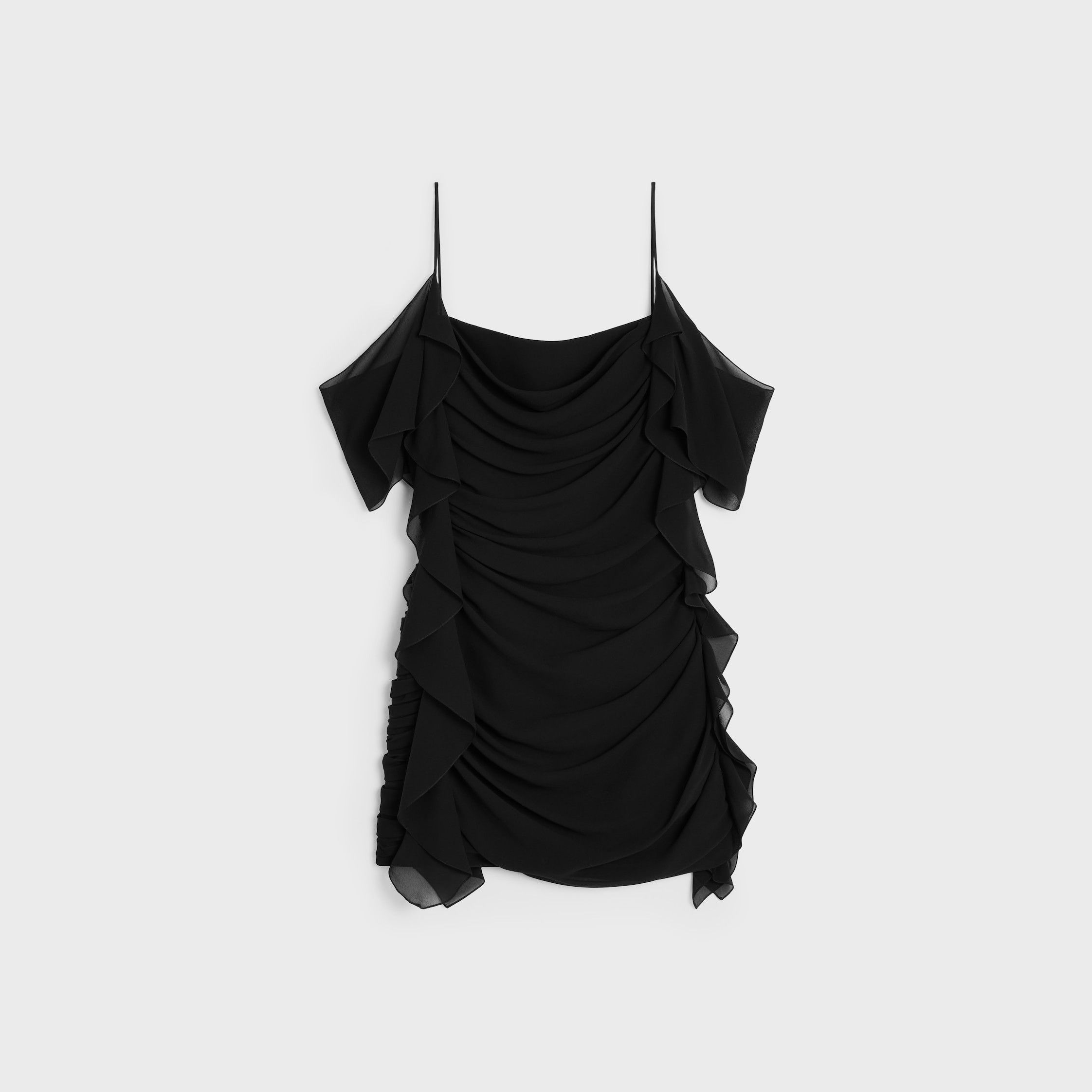 Celine DRAPED MINI DRESS IN SILK GEORGETTE black Size L / US 10 / IT 46 - 1 Thumbnail