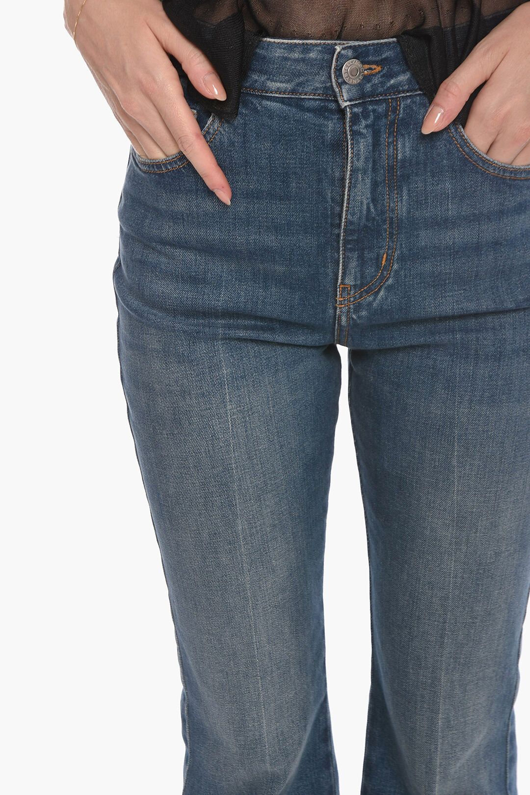 Stella McCartney og1mm0824 Fringed Flared Denims With Logo Patch in Blue Size 30" / US 8 / IT 44 - 3 Thumbnail