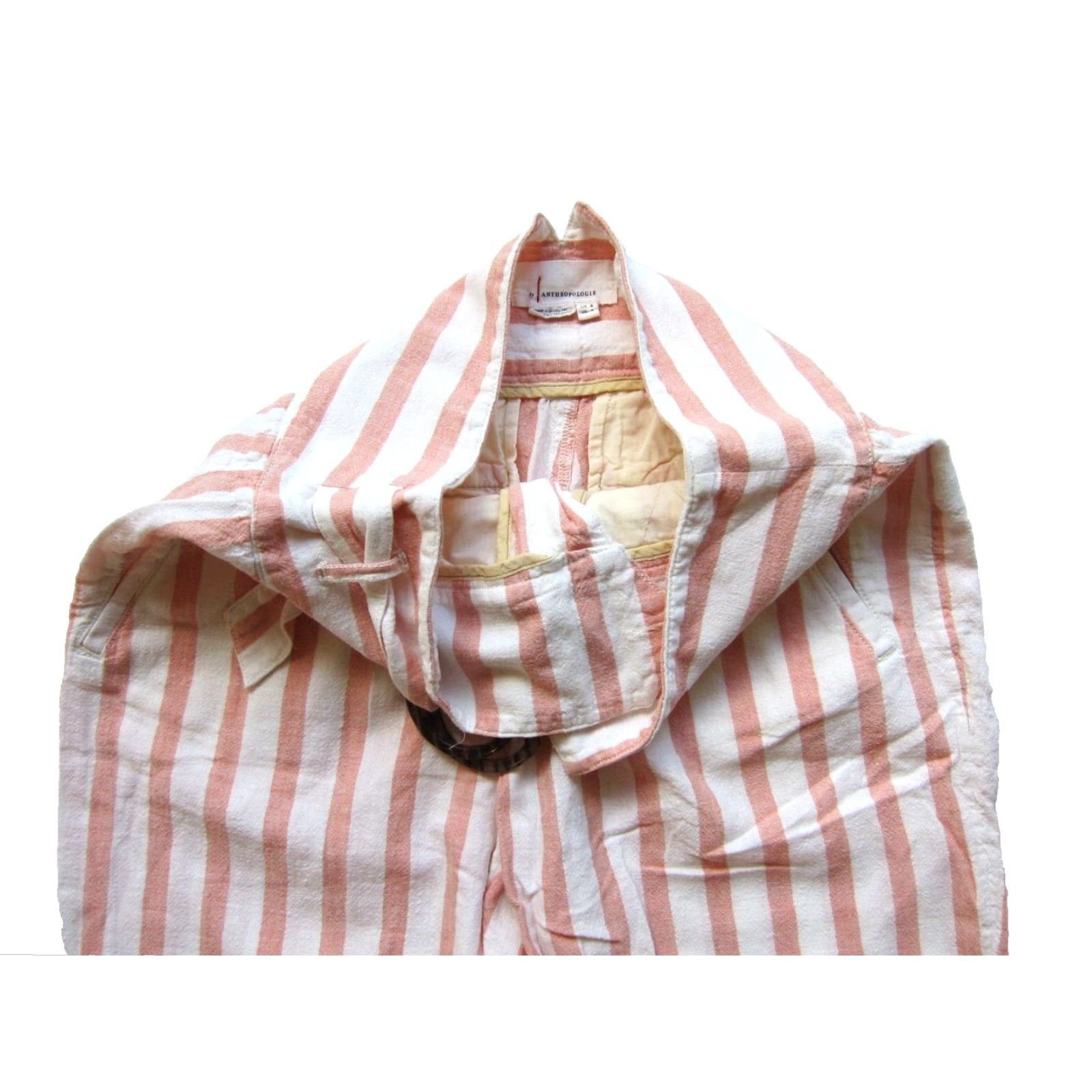 Anthropologie By Anthropologie White Pink Stripe Linen High Rise Pocket Chino Pant Women 2 Size 26" / US 2 / IT 38 - 6 Thumbnail