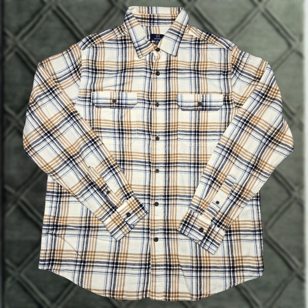 George George Shirt Mens Medium Beige Plaid Flannel Button-Up Long Sleeve Casual Size US M / EU 48-50 / 2 - 1 Thumbnail