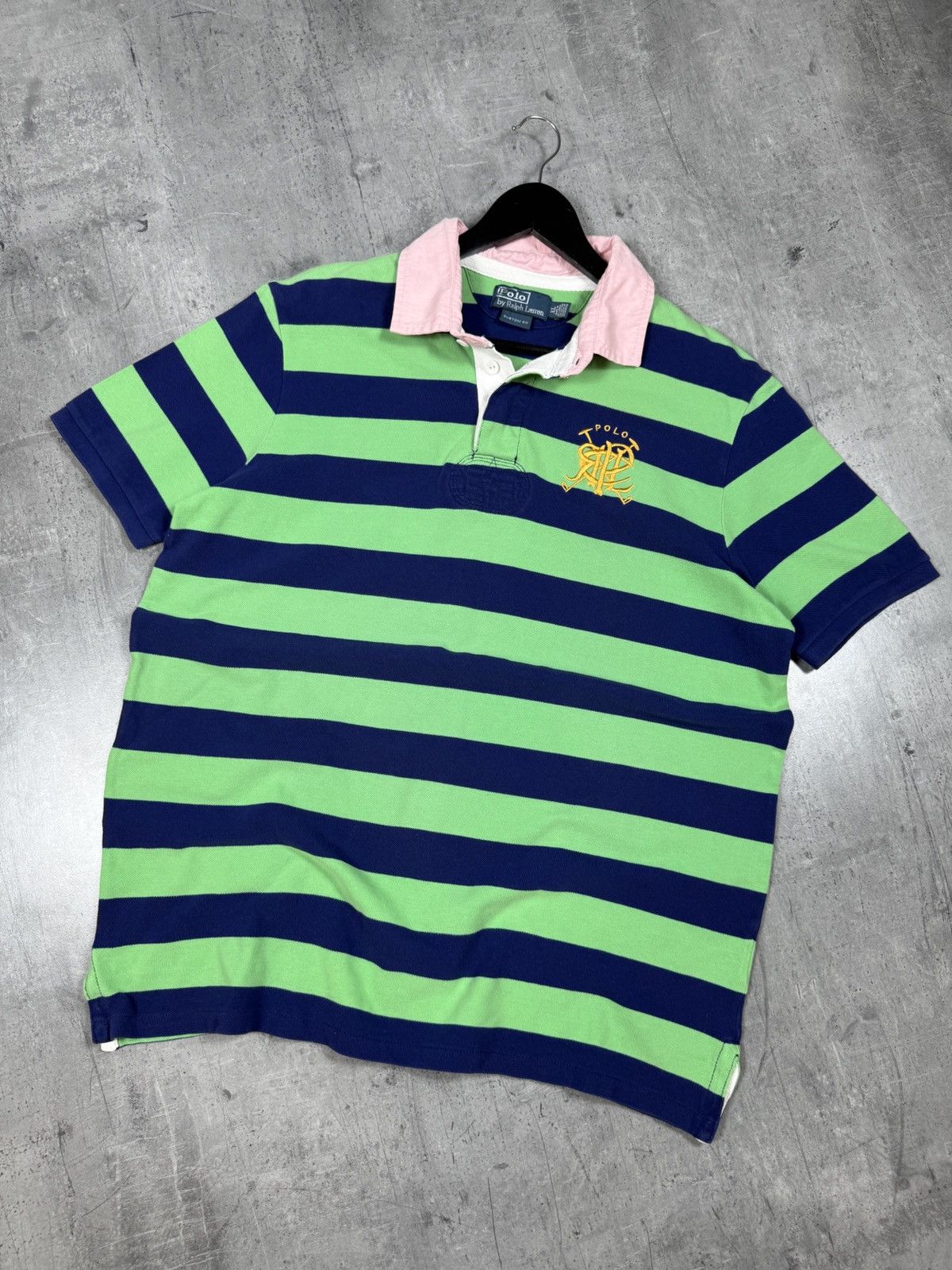 Polo Ralph Lauren × Ralph Lauren × Vintage Vintage Polo Ralph Lauren Striped Polo T-Shirt blue green Size US XL / EU 56 / 4 - 2 Thumbnail