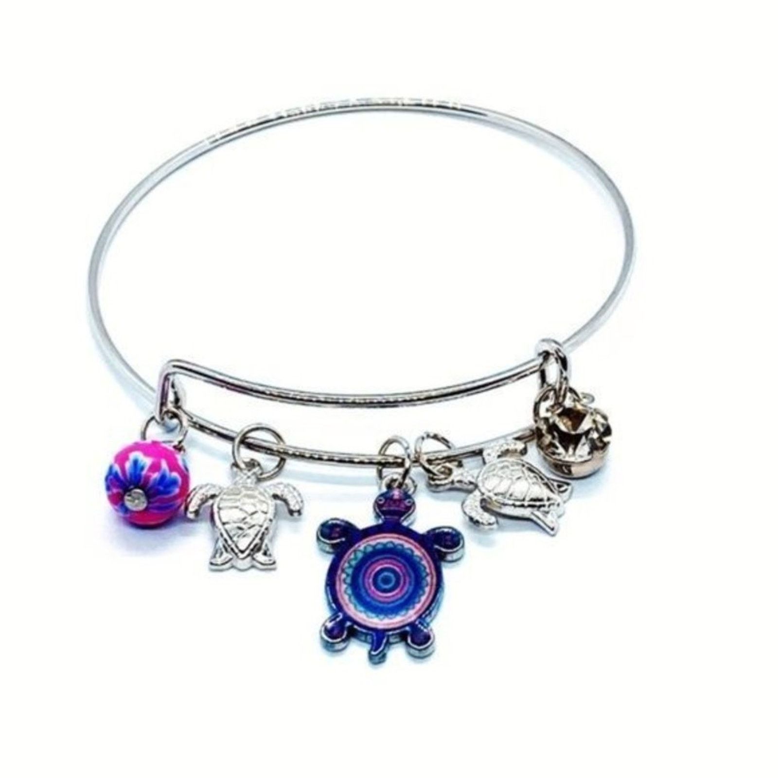 Other Beaded Sea Turtle Charm Colorful Bangle Bracelet Size ONE SIZE - 4 Thumbnail
