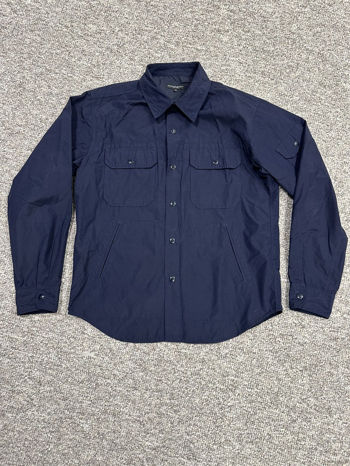 image of Engineered Garments Coated Cotton Shirt Jacket in Blue, Men's (Size Medium)