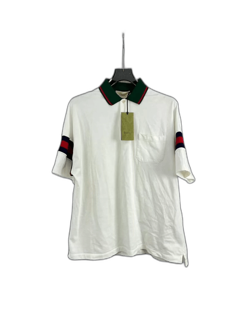 GUCCI Striped Knit Short Sleeve Polo Shirt