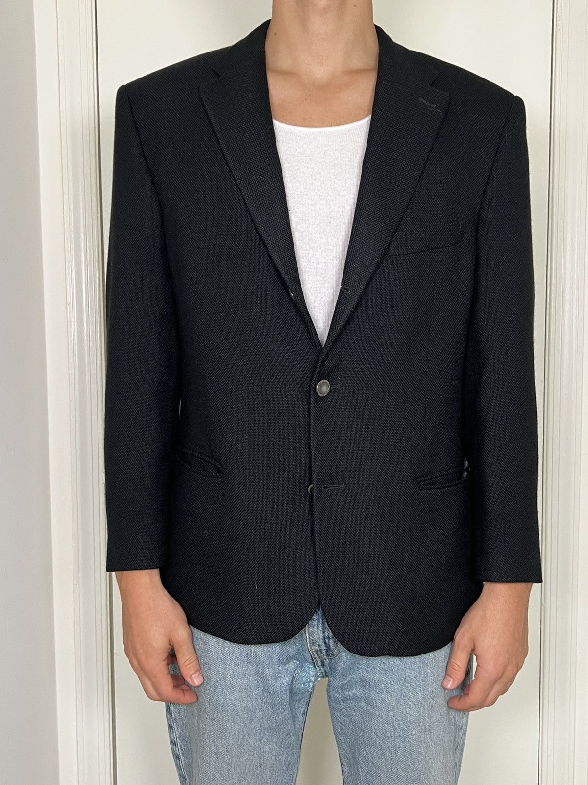 Valentino Woven Black Valentino Blazer Size 42R - 2 Thumbnail