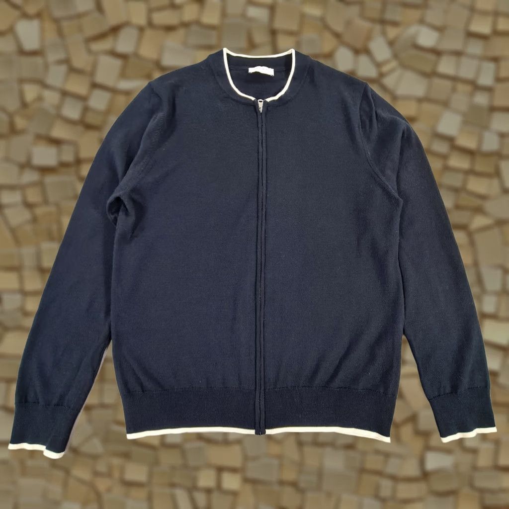 Sandro Sandro Paris Mens Cardigan Navy Blue M Merino Wool Full Zip Knit Jumper, Cardigan, Regular Fit, Lightweight, Crew Neck, Long Sleeve, Casual, Men Size US M / EU 48-50 / 2 - 1 Thumbnail