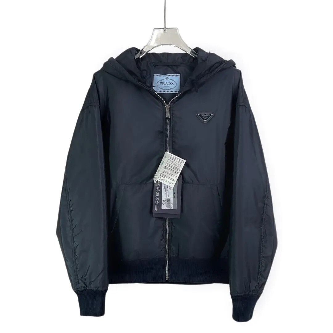 Prada Dark Blue Hooded Cotton Coat