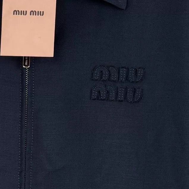 Miu Miu MIUMIU Navy Blue Embroidered Logo Lapel Zip Jacket Size XS / US 0-2 / IT 36-38 - 5 Thumbnail