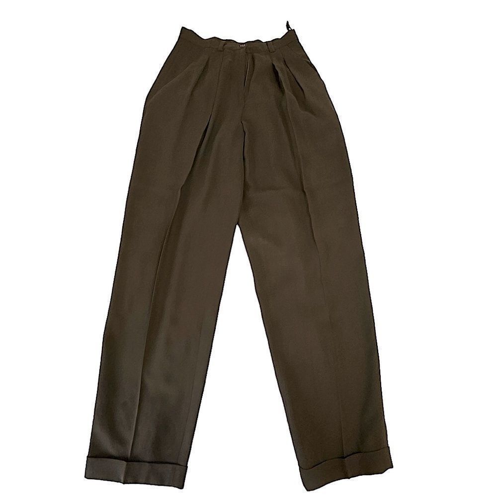 DKNY Vintage DKNY Black Wool Gabardine Turn up Pleated Dress Pant Size 26" / US 2 / IT 38 - 1 Thumbnail