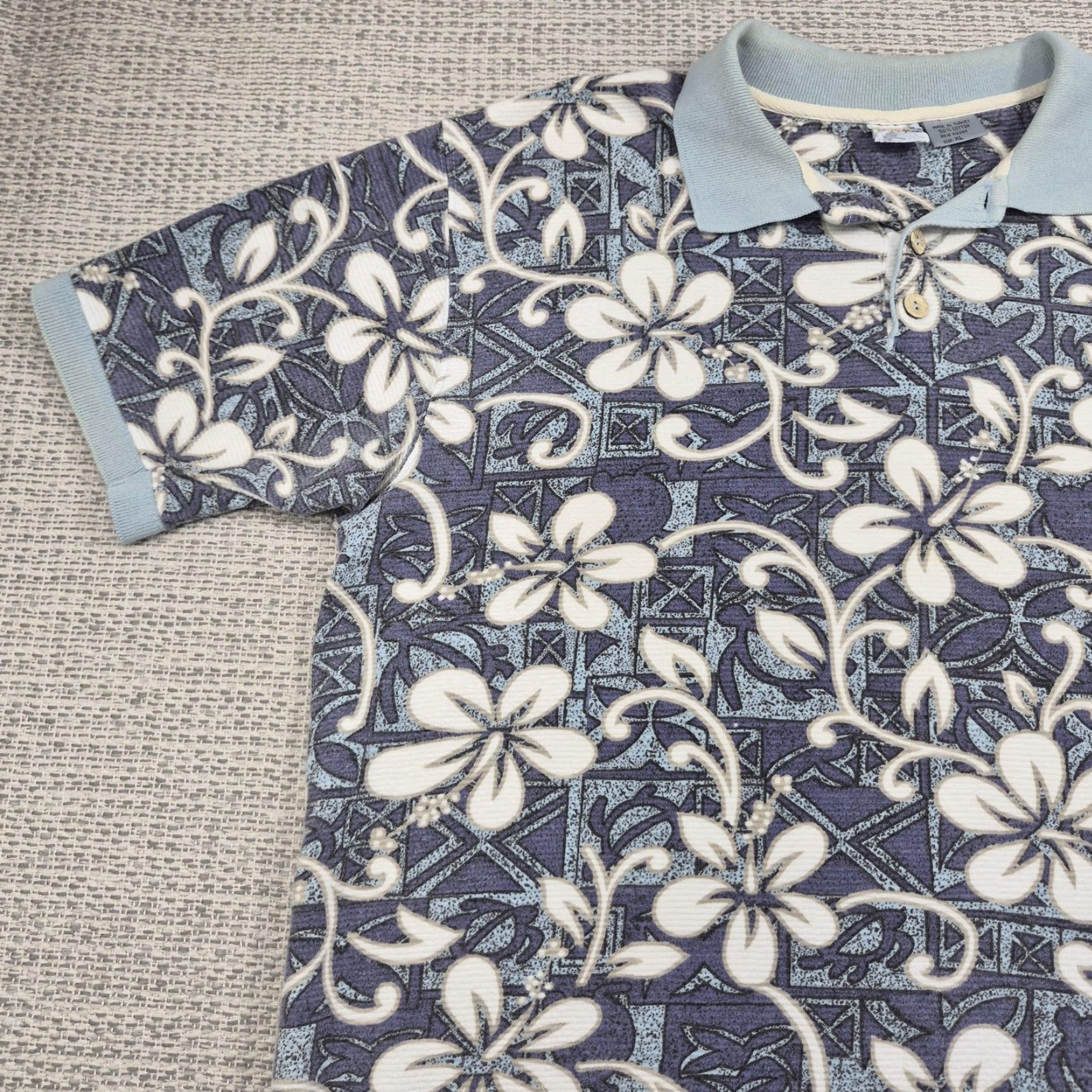 Vintage VINTAGE OP Polo Shirt Mens XL Blue Floral Hawaiian Tropical Knit Cotton Short Sleeve Size US XL / EU 56 / 4 - 3 Thumbnail