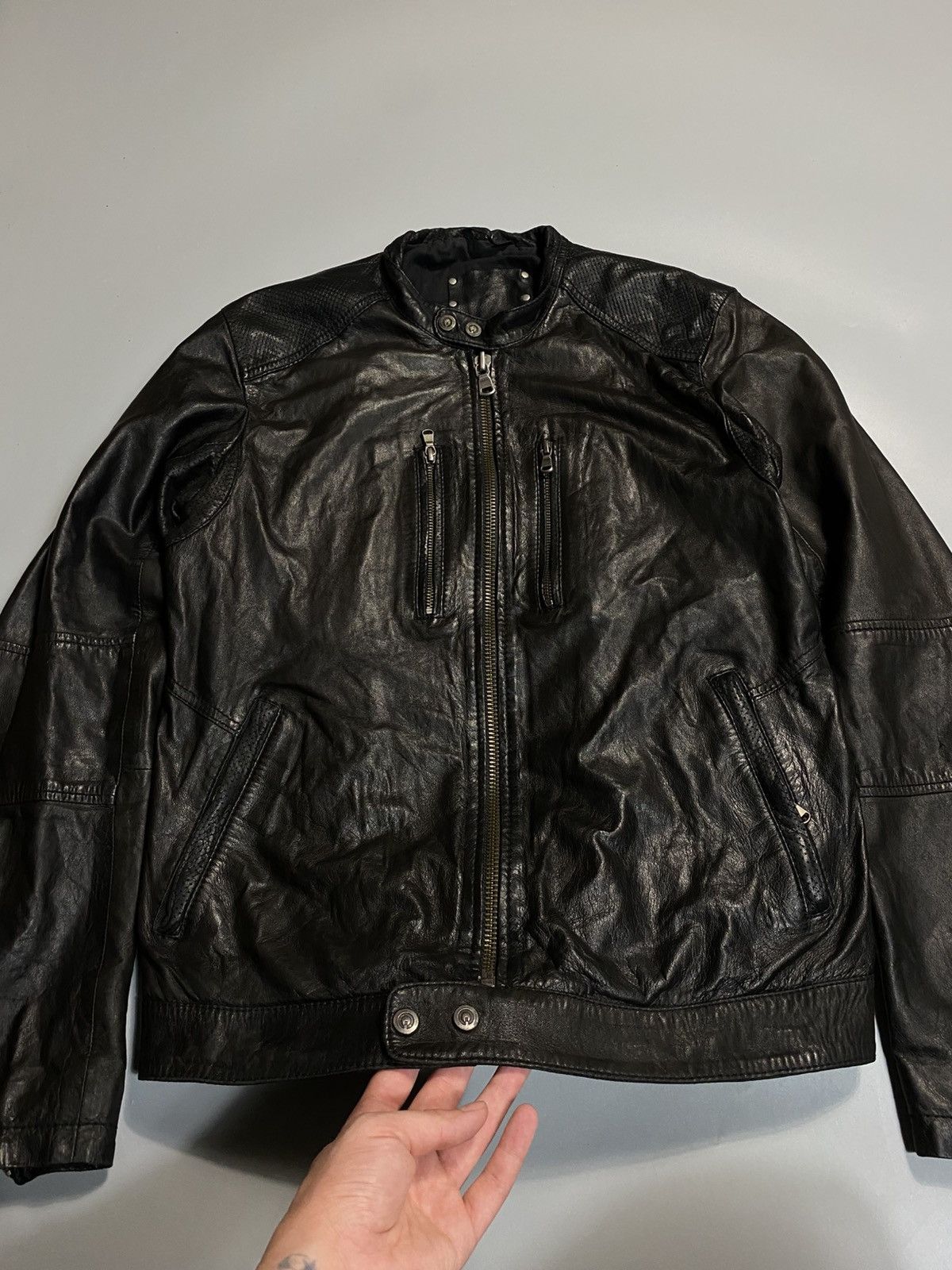 Genuine Leather Vintage y2k Rick Owens style leather zip jacket Size US L / EU 52-54 / 3 - 4 Thumbnail
